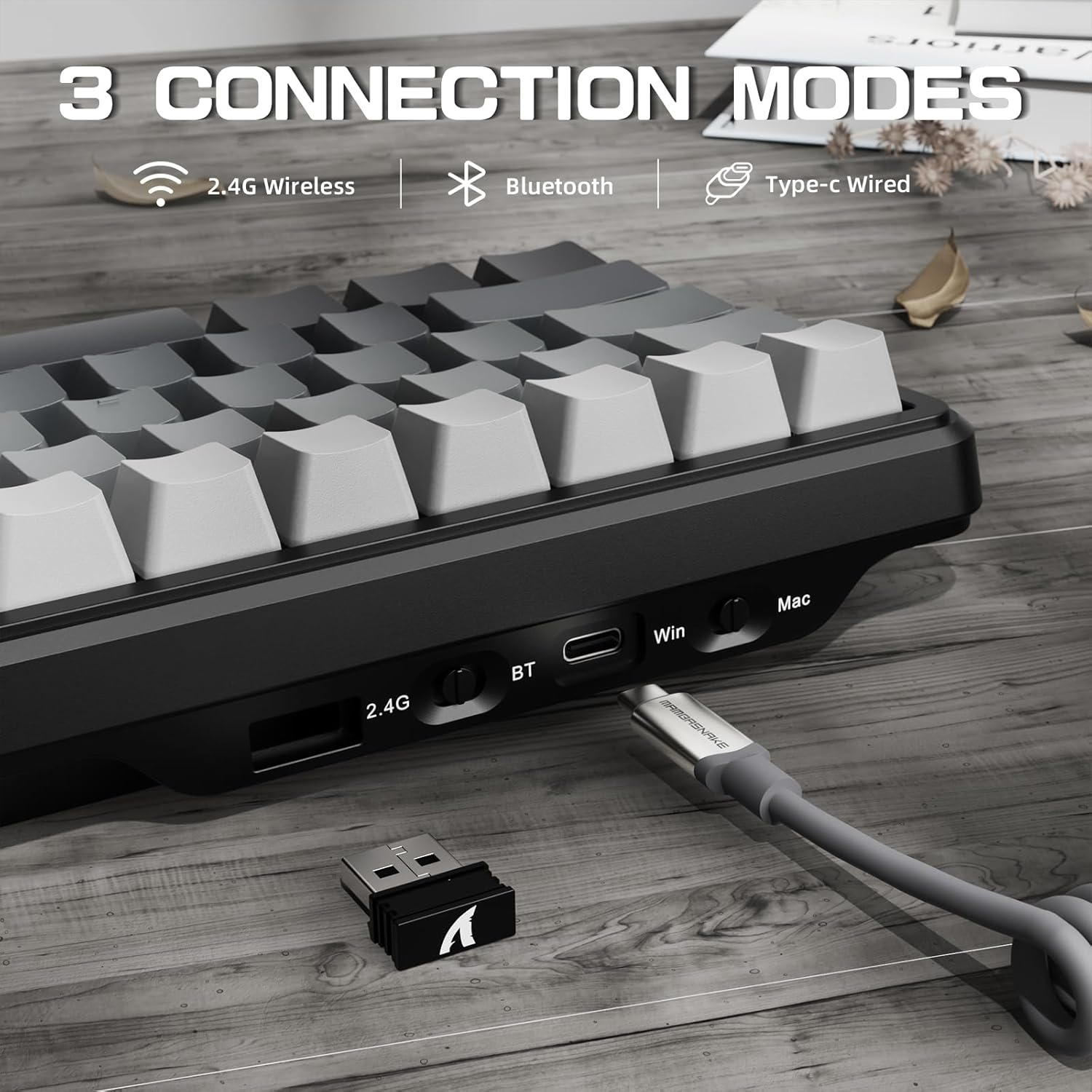 Lexonelec X Attack Shark X66 60% Wireless Mechanical Keyboard with Knob, Hot-Swap Linear Switch, 2.4G/USB-C/BT5.0, QWERTY PBT Keycaps, Mini 66 Keys RGB Gaming Keyboard for Win/Mac - Gray - Pink image number 7