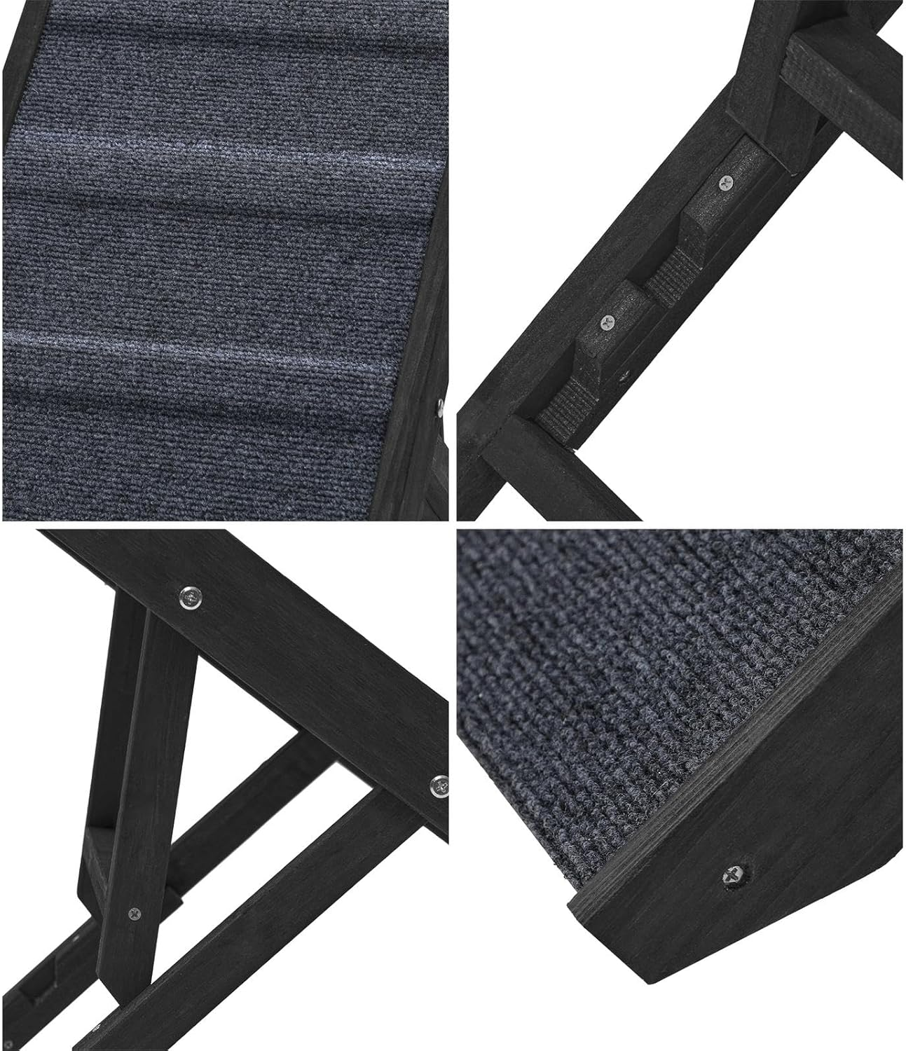 Foldable Dog Ramp, Dogs Stairs with anti Slide Surface, 3 Adjustable Height (33-56Cm), No Assembly Required, Wooden Pet Ramp for Senior Dogs, Cats, Bed Sofa Car, 90X36Cm, Black image number 2