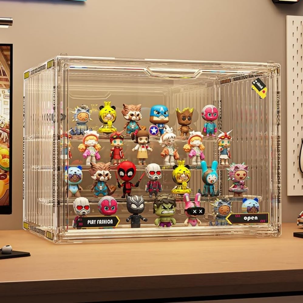 1 Pcs Clear Acrylic Display Case for Collectibles,Cartoon Doll Organizer,Dustproof Display Case Stackable Clear Acrylic Display Box with Movable Panels for Toys,Sports Memorabilia,Wallets,Books Etc. image number 1