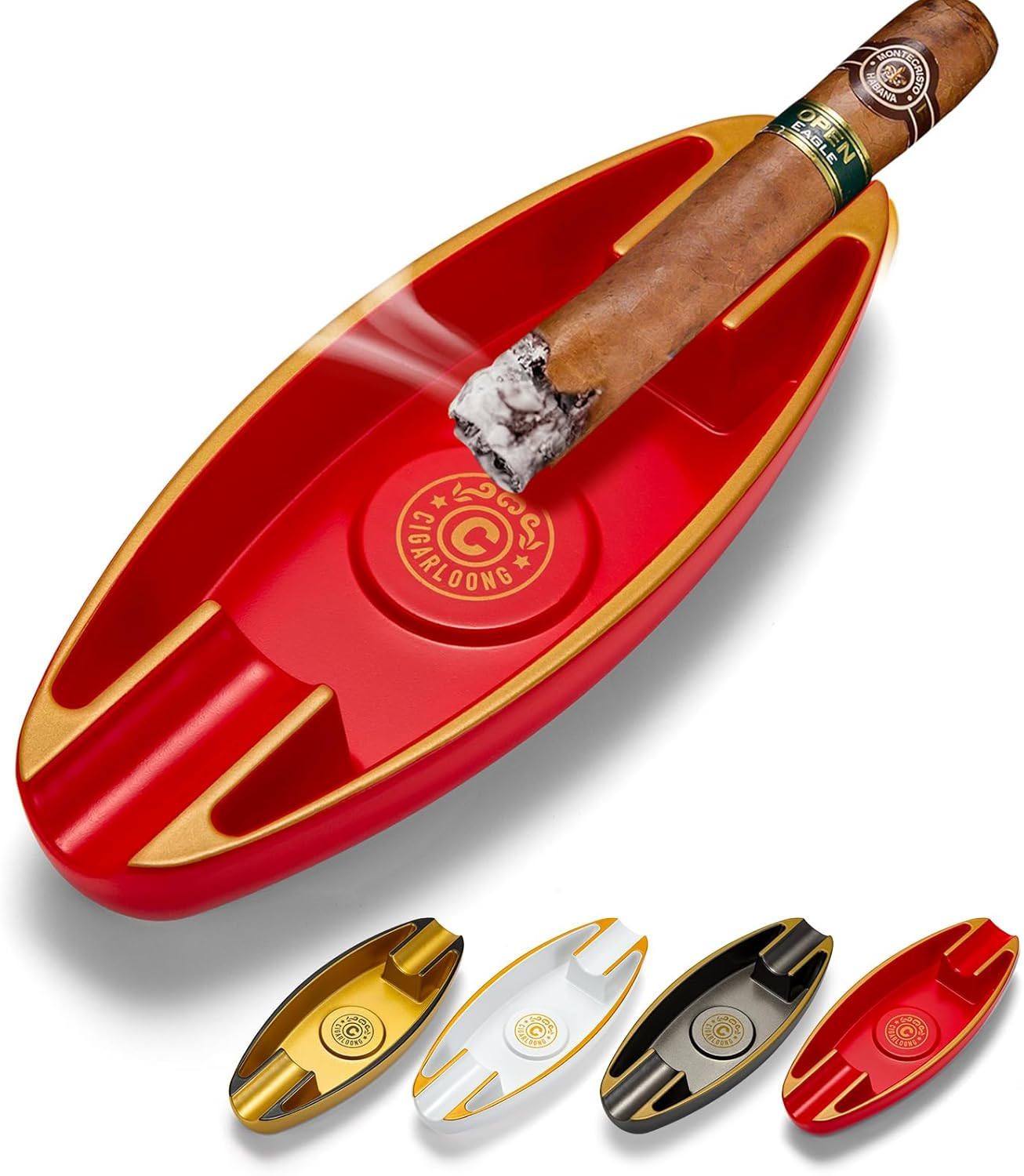 CIGARWONG Cigar Ashtray with 2 Cigar Holder Portable Travel Ashtray Unique for Outdoors Indoors