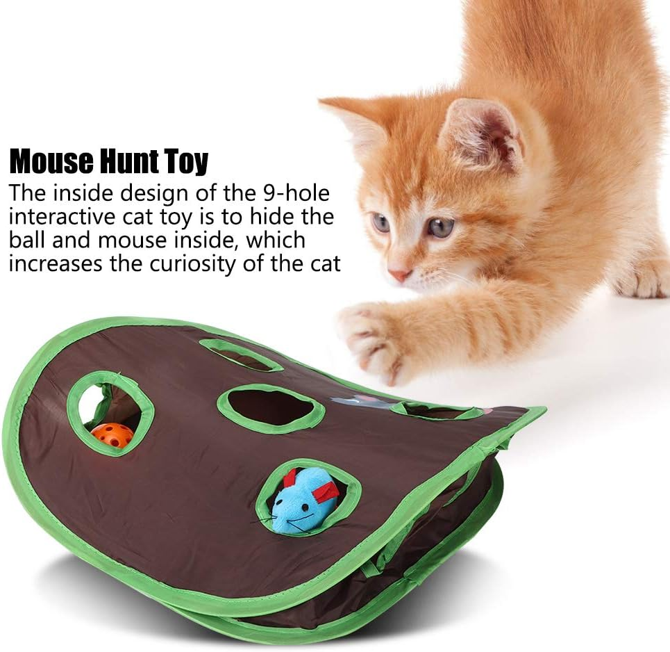 1 Set Foldable Cat Toy Pop up Open Mouse Hunt with Bell Ball Funny Interactive Hunting Pet Toys the Mouse inside Will Be Very Interesting. Perfect for Several Cats image number 1
