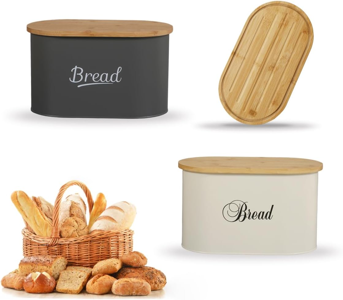 SOQ Kitchen Bread Bin with Bamboo Chopping Board Lid image number 1