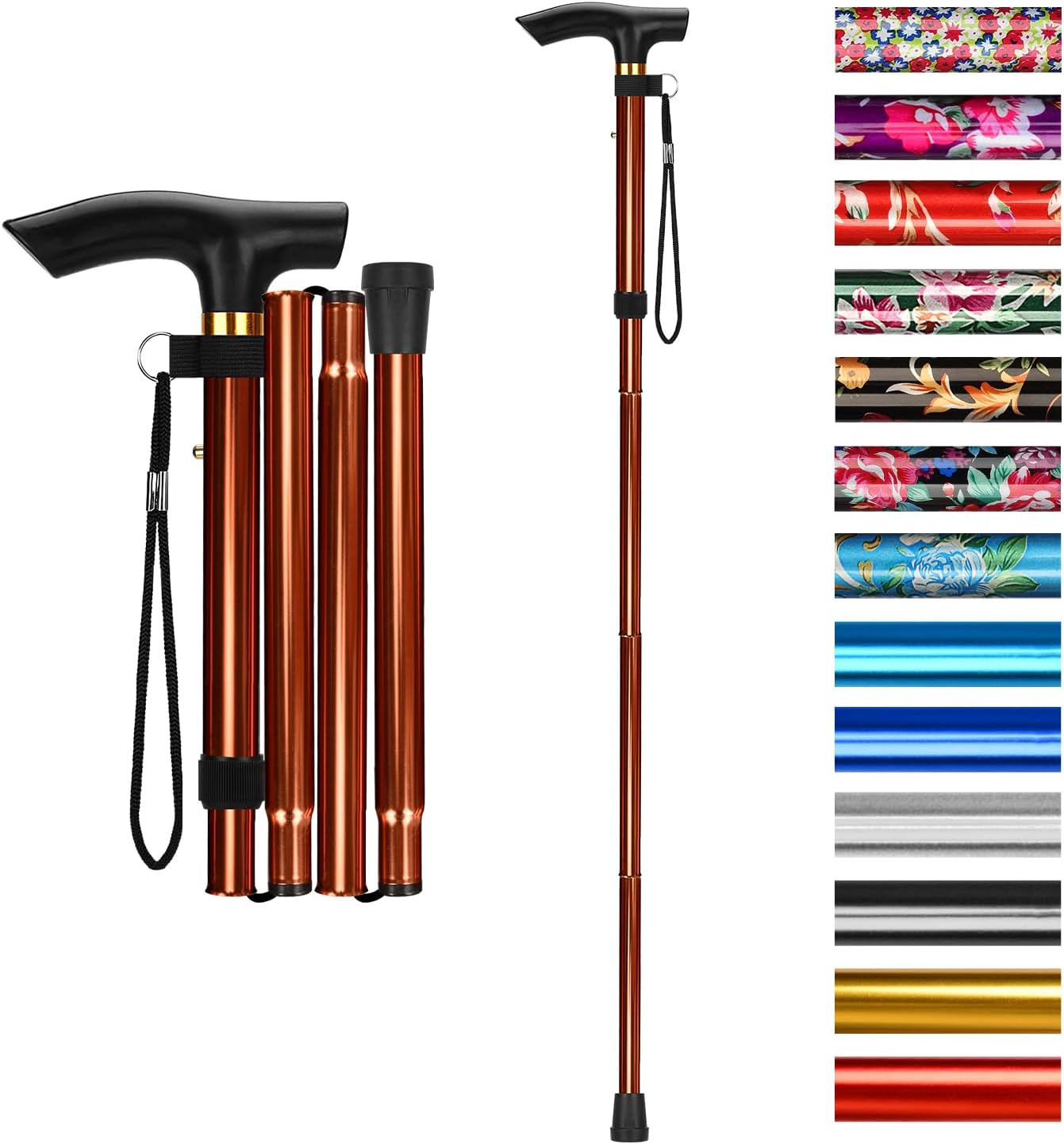 Supregear Walking Stick - Adjustable Folding Walking Sticks for Women and Men - Lightweight Portable Collapsible Balancing Aid - Travel Cane for Ladies Elderly Adults, Black Floral