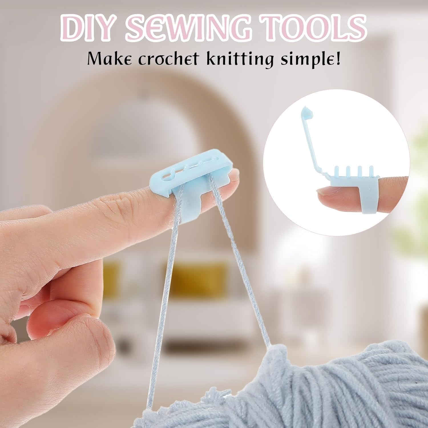 Yharnamite 8 Pcs Yarn Guide Finger Holder Knitting Thimble, Knitting Thimble Tool, Plastic Yarn Guide Separated Yarns Tools for Crochet Knitting Crafts Accessories image number 2