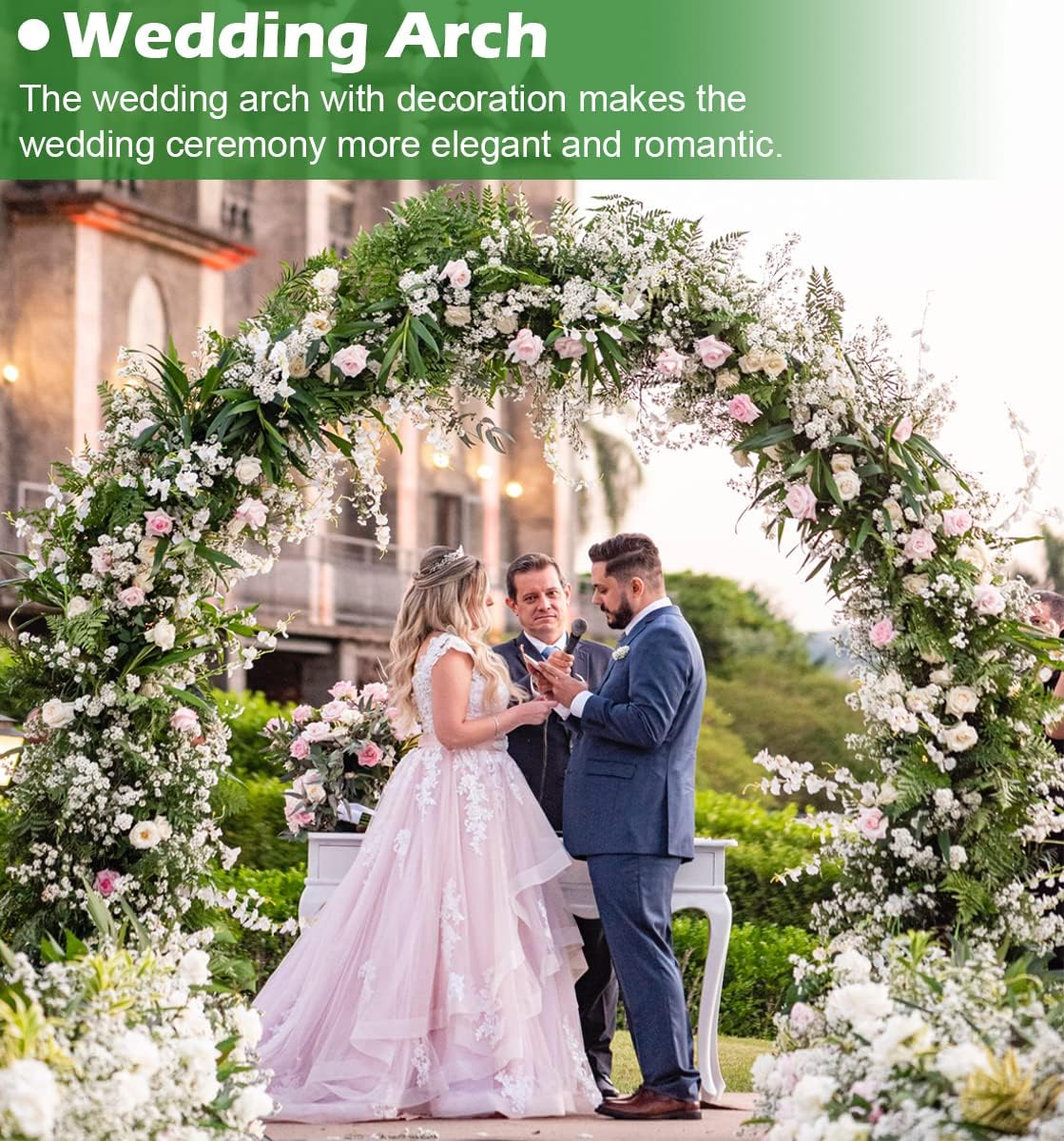 Queension Extra Large Garden Arch 7.2Ft Wide 9.2Ft High, Wedding Arch for Ceremony, Outdoor Garden Trellis for Climbing Plant, Metal Balloon Arches Backdrop Stand with Prongs Base, Gold image number 3