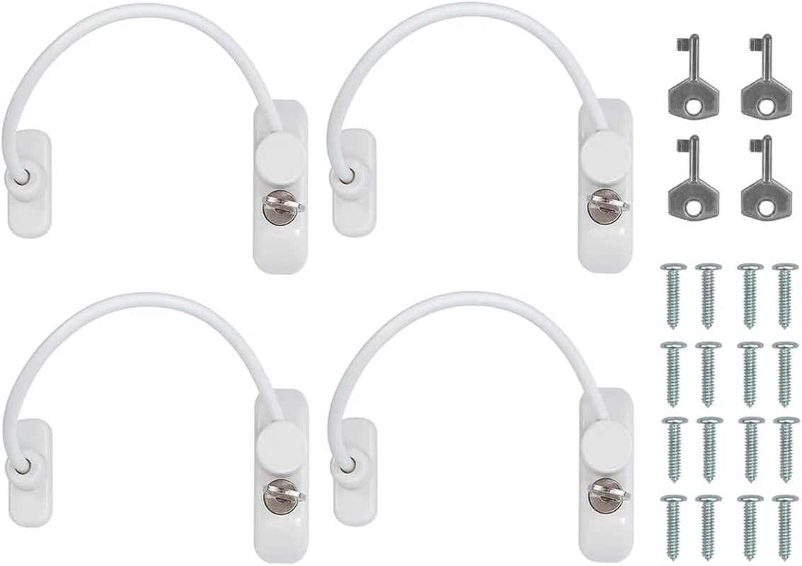 4-Pcs Door & Window Opening Restrictor, Lockable Safety Locks with Keys, Anti-Theft Window Guards for Child Safety, Security Cable Wire Catch to Prevent Kids from Falling (White) image number 5
