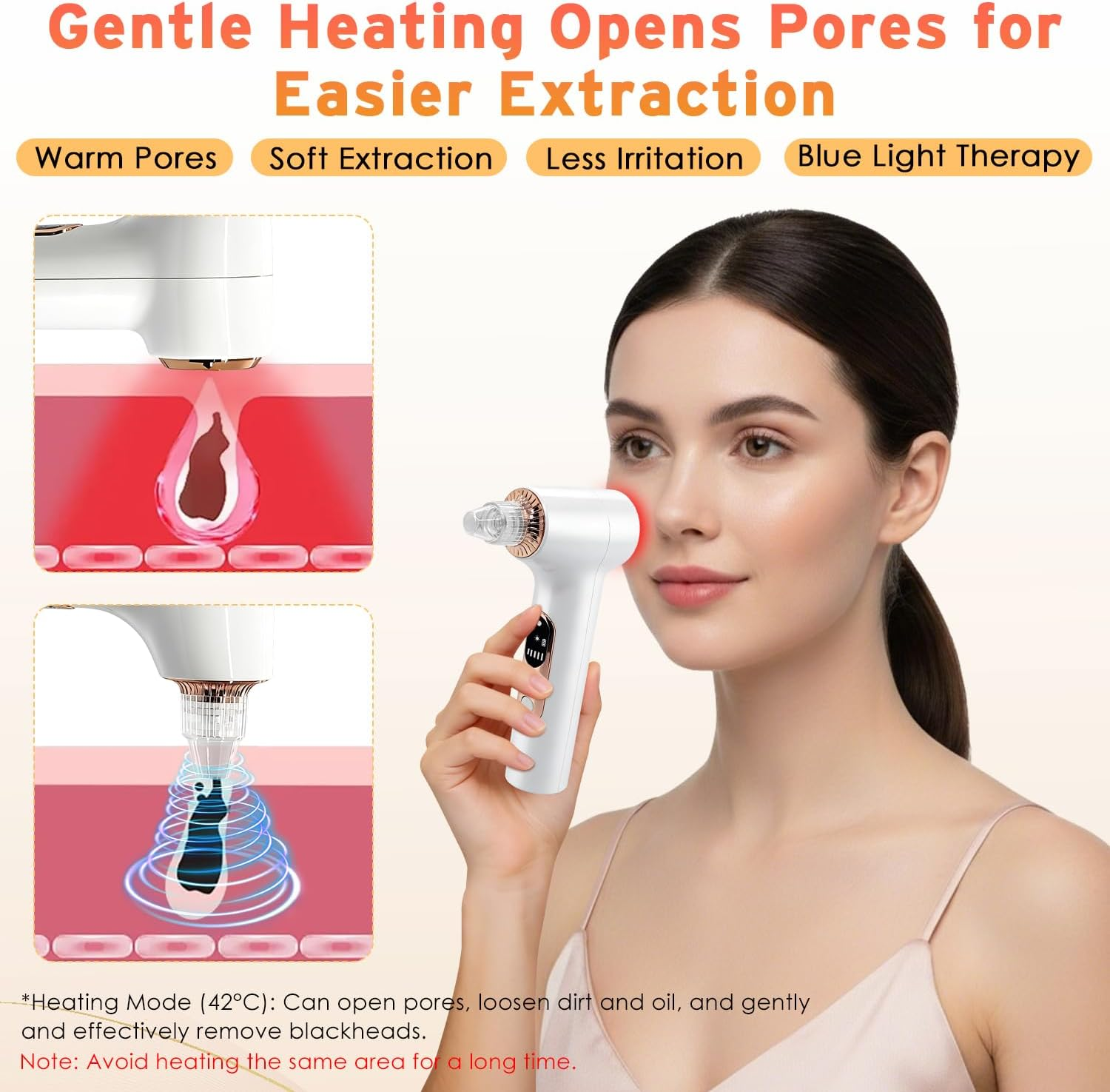 Yakiter Blackhead Remover, Pore Extractor Black Head Vacuum Remover with Heating, 5 Adjustable Suction Levels, 6 Replaceable Heads, Comedone Extractor Kit for Face Deep Cleansing (Gold) image number 5