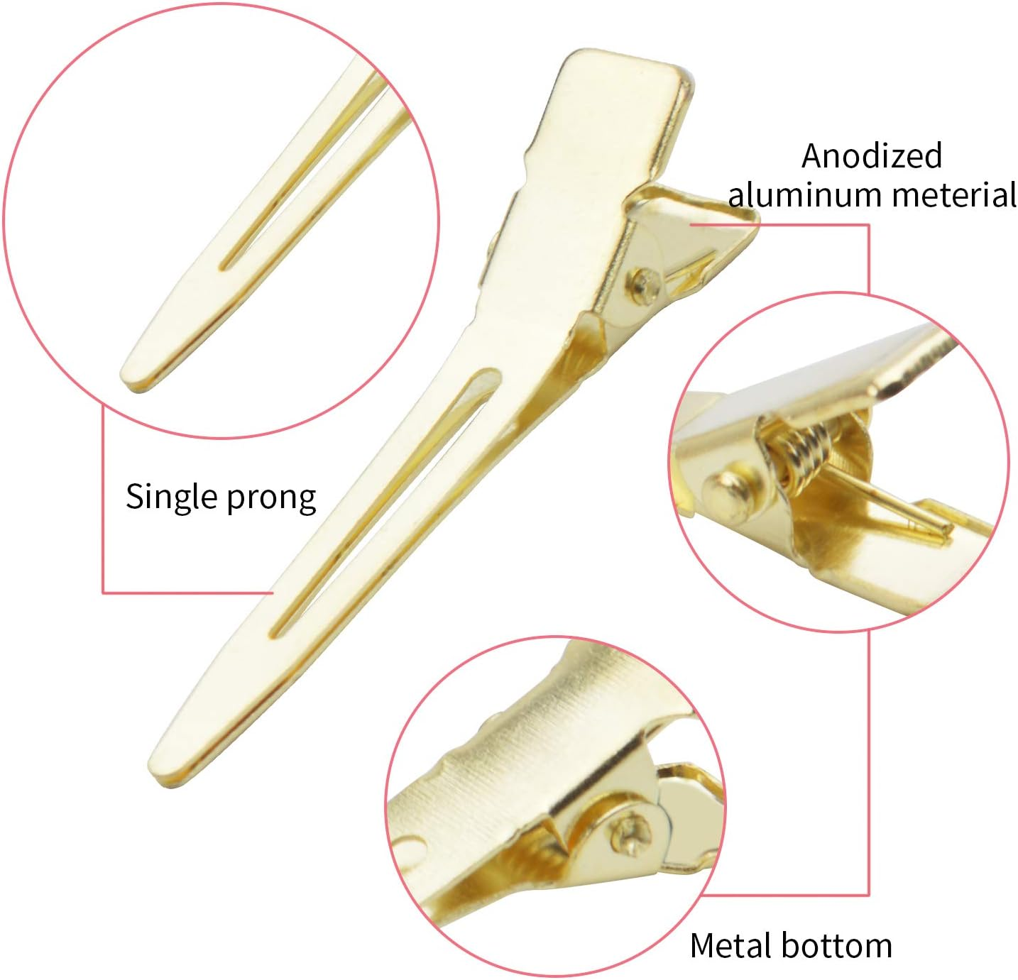 Bronagrand Hair Clips, 100Pcs 4.5Cm Single Prong Clips Gold Curl Pins Duckbill Section Clips for Hair Extensions Styling Crafting