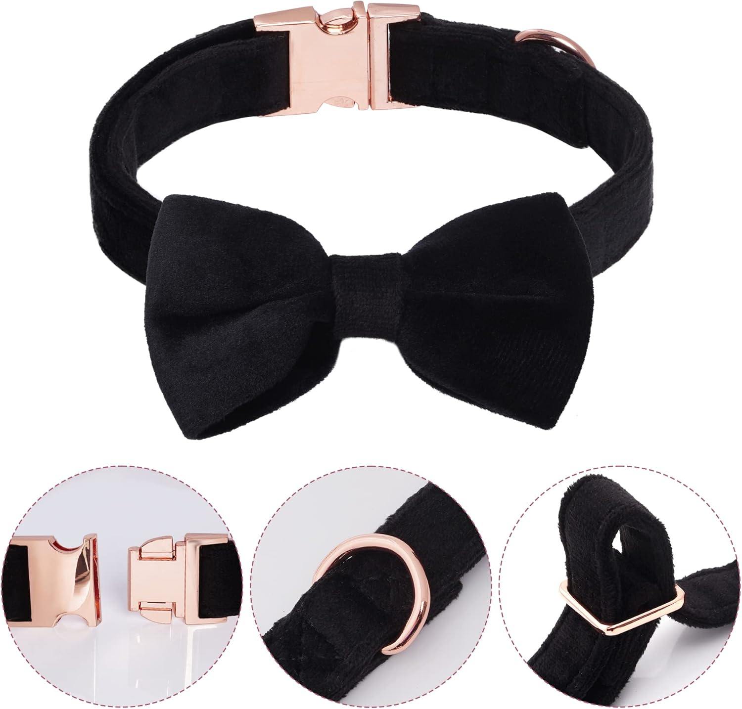 Choyaxo Velvet Dog Collar with Bow Adjustable Bowtie Dog Collar with Metal Buckle for Small Medium Large Dogs Cats Pets Wedding Christmas Halloween Holiday (Medium (Pack of 1), Black) image number 5
