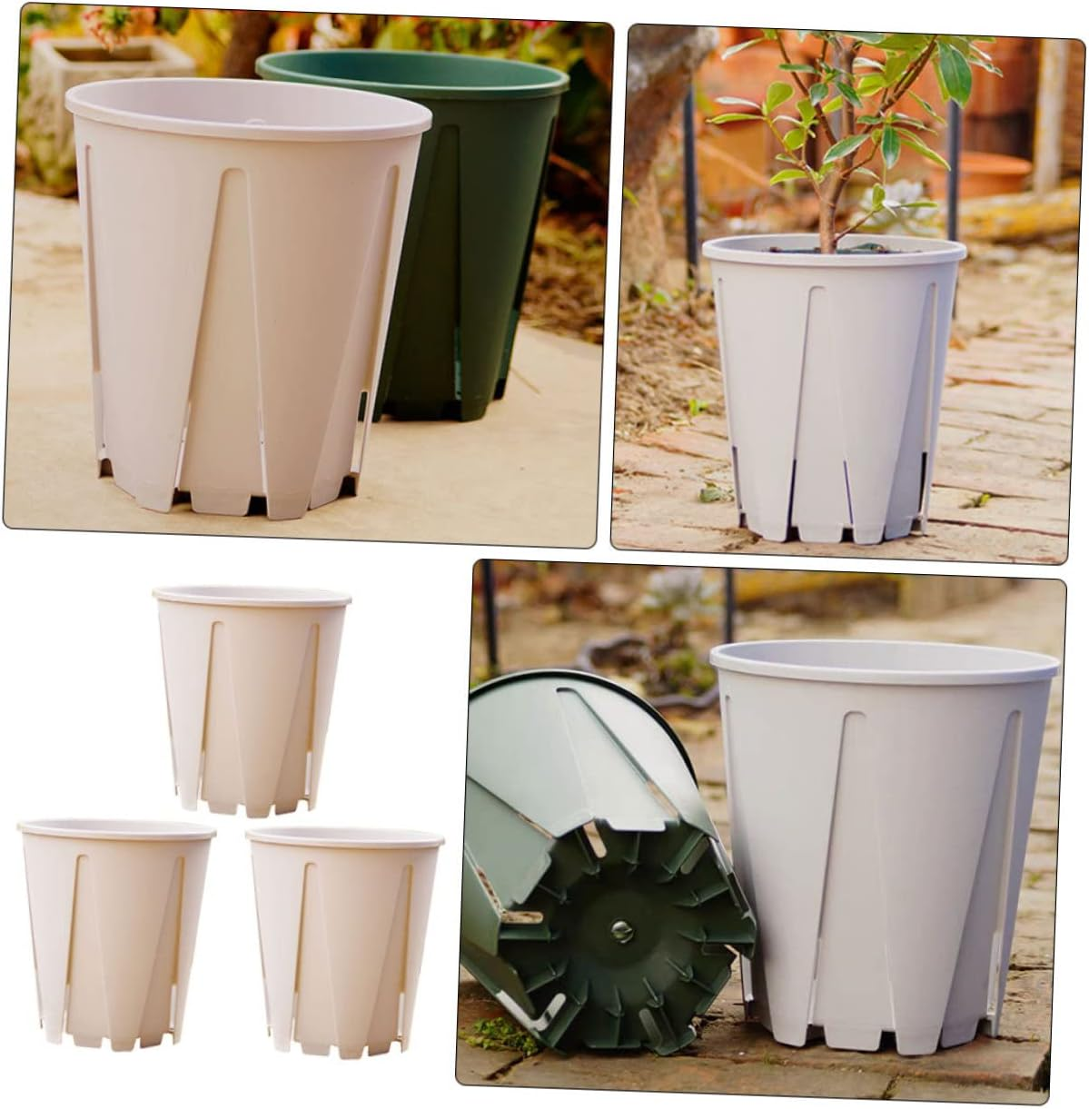 CIMAXIC 3Pcs Plastic Resin Plant Pots Indoor Outdoor Seedling Pots Root Control Elevated Base for Gardening image number 2