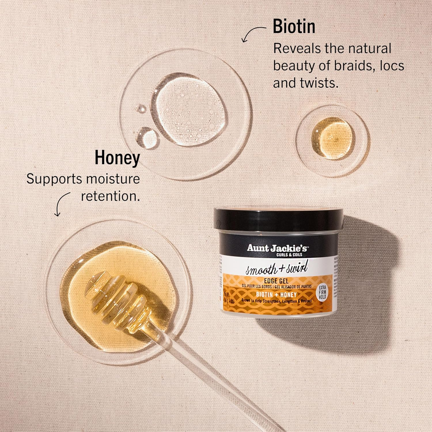 Aunt Jackie'S Smooth + Swirl Edge Gel with Biotin and Honey, Extra Firm Hold, 113 G
