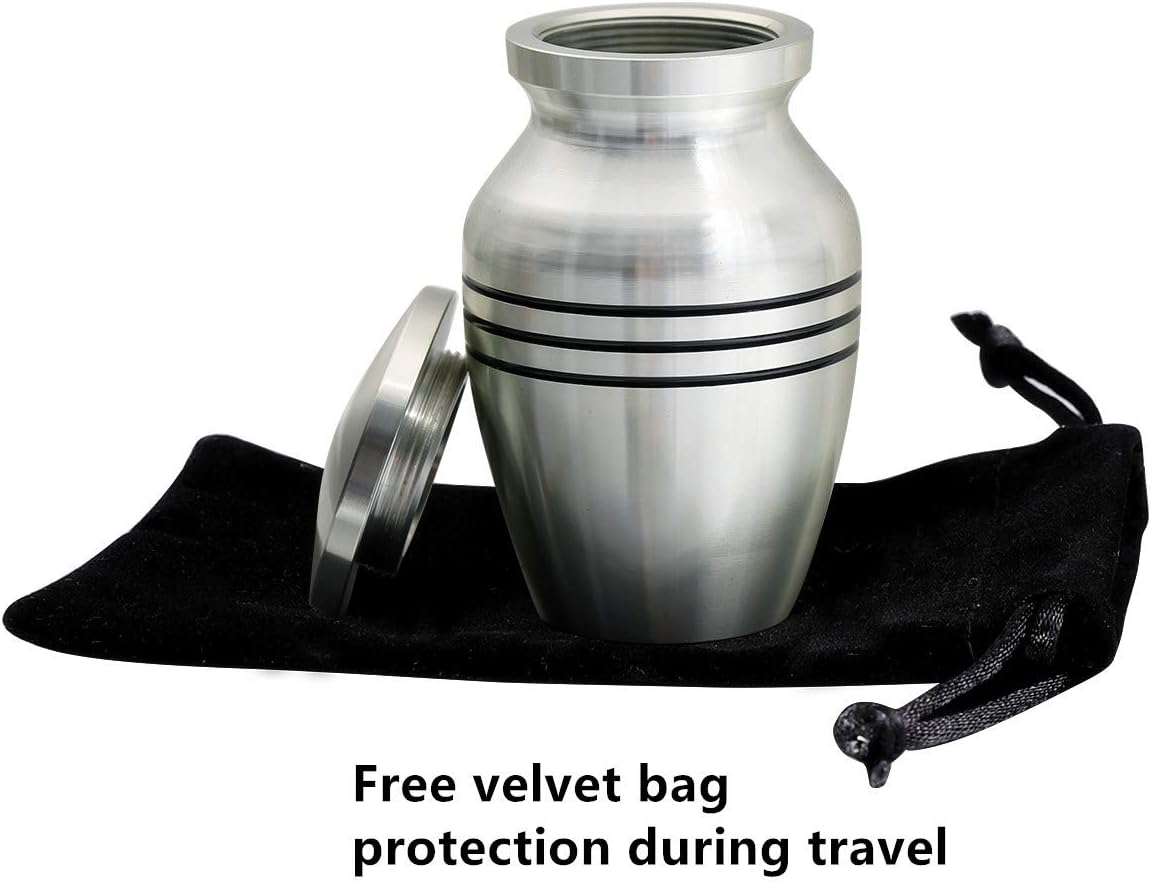 Small Keepsake Urn for Human or Pet Ashes, Hard Metal Cremation Mini Funeral Urn with Velvet Bag image number 2