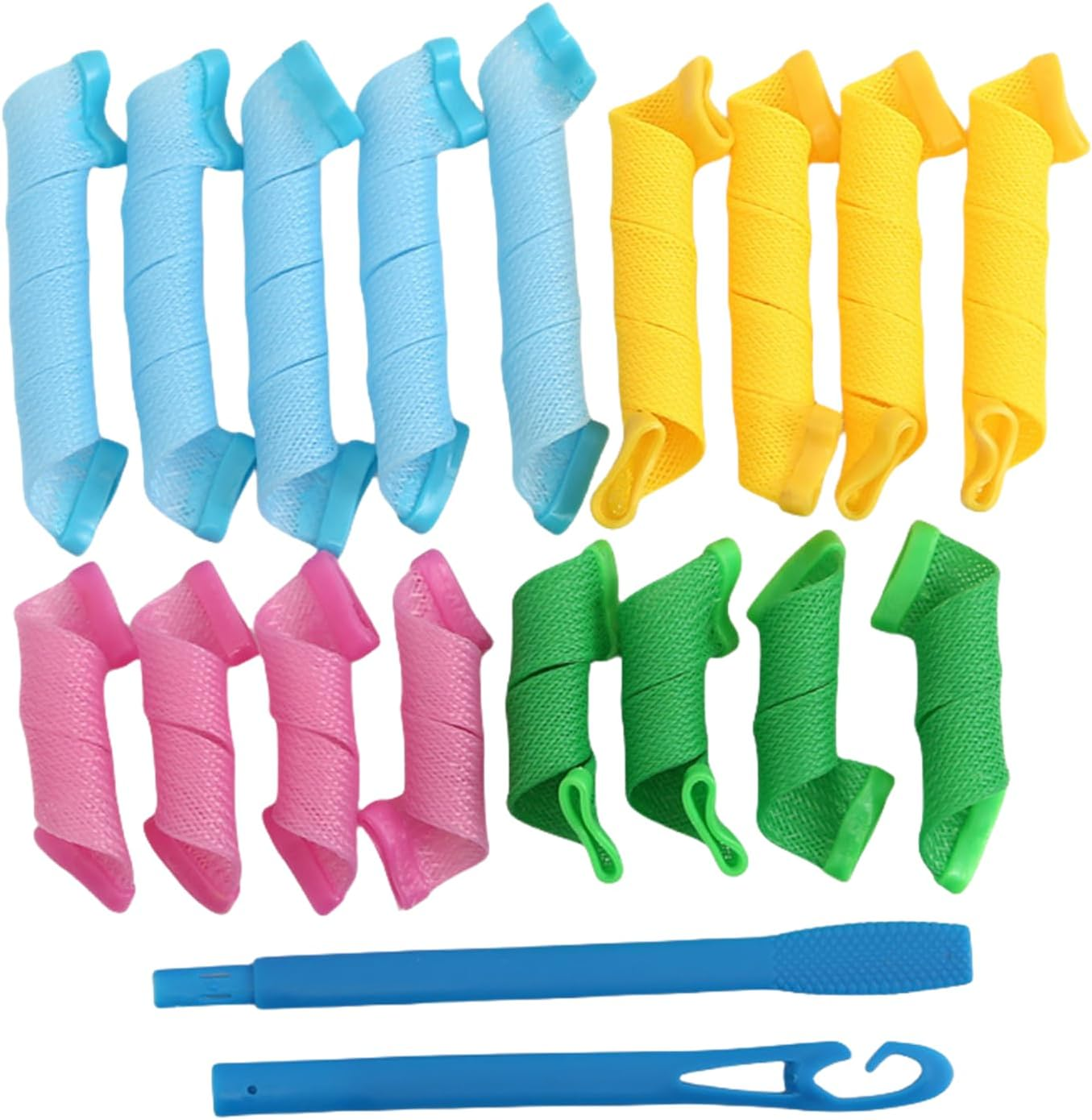 Curls Styling Set, Multicolour Hair Rollers with Styling Hooks, 18 Pieces, Blue, Pink, Yellow, Green
