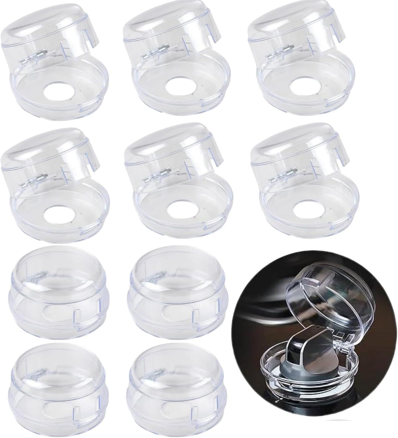 10 Pack Clear Stove Knob Safety Covers - Protect with a Proof Lock for Oven/Stove Top/Gas Range - Kitchen Safety Guard
