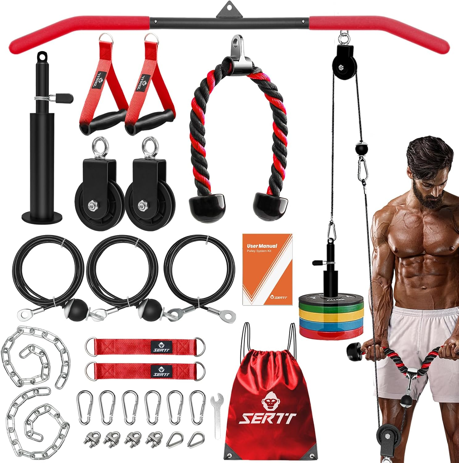 SERTT Fitness LAT and Lift Pulley System, Upgraded Pulley Cable Machine for Triceps Pull Down, Biceps Curl, Back, Forearm, Shoulder-Home Gym Equipment