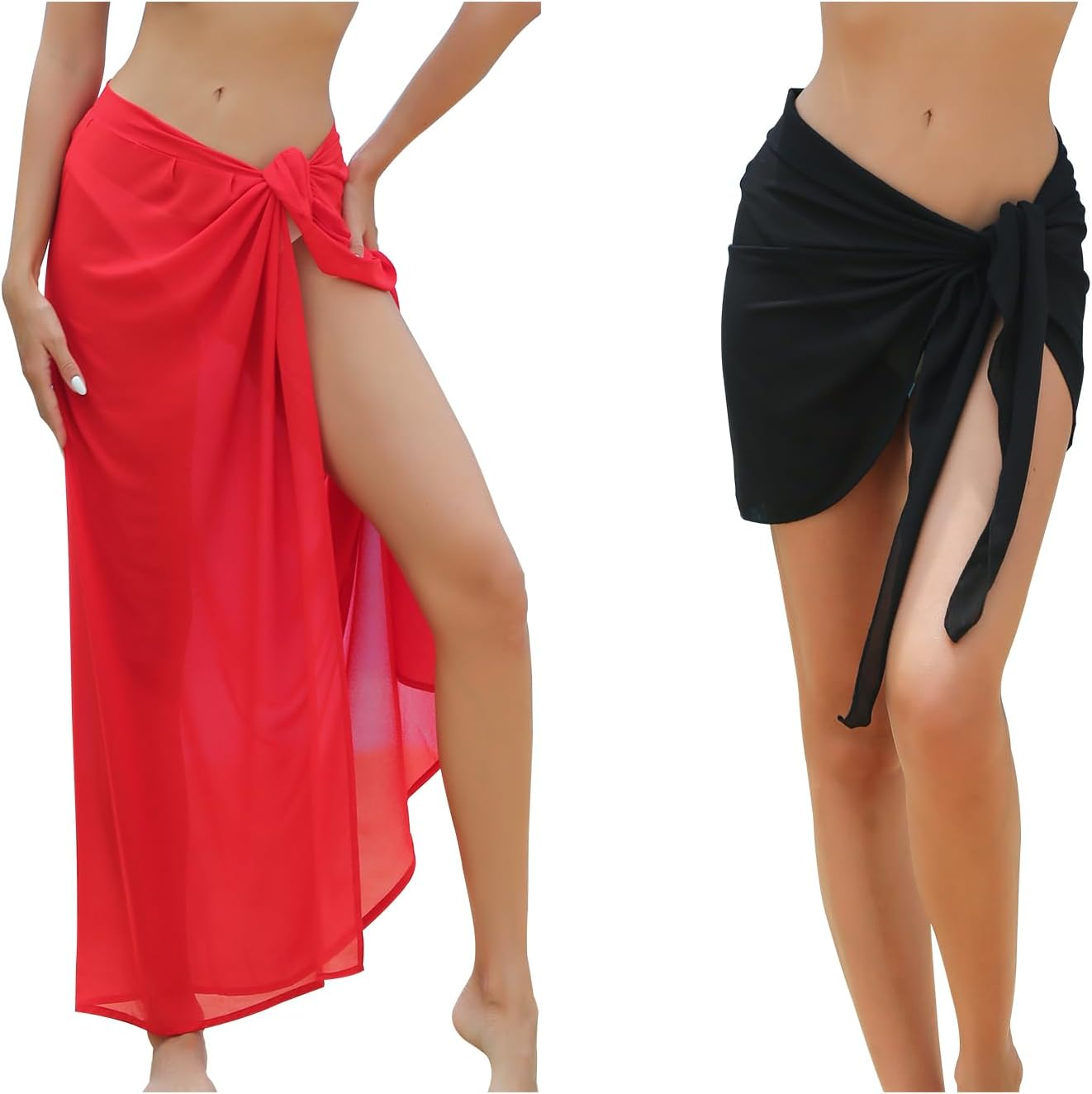 2 Pieces Sarong Coverups for Women Bathing Suit Wrap Swimsuit Skirt Beach Bikini Cover up Swimwear Chiffon