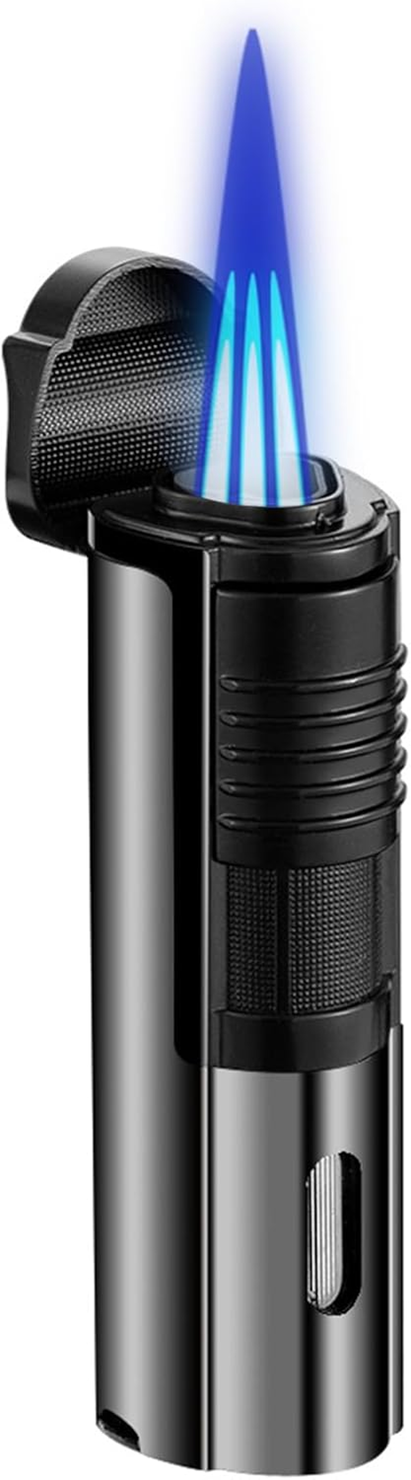 FOJI Triple-Flame Jet Torch Lighter, Mini Butane Torch with Refillable Butane System, Built-In Cutter & Adjustable Flame &ndash; Windproof Fire Starter for Candles, Camping, and Outdoor Adventures (Gray)