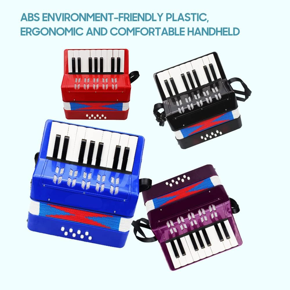 Accordion 17-Key 8 Bass Mini Small Accordion Educational Musical Instrument for Beginner Birthday Purple - Black image number 4