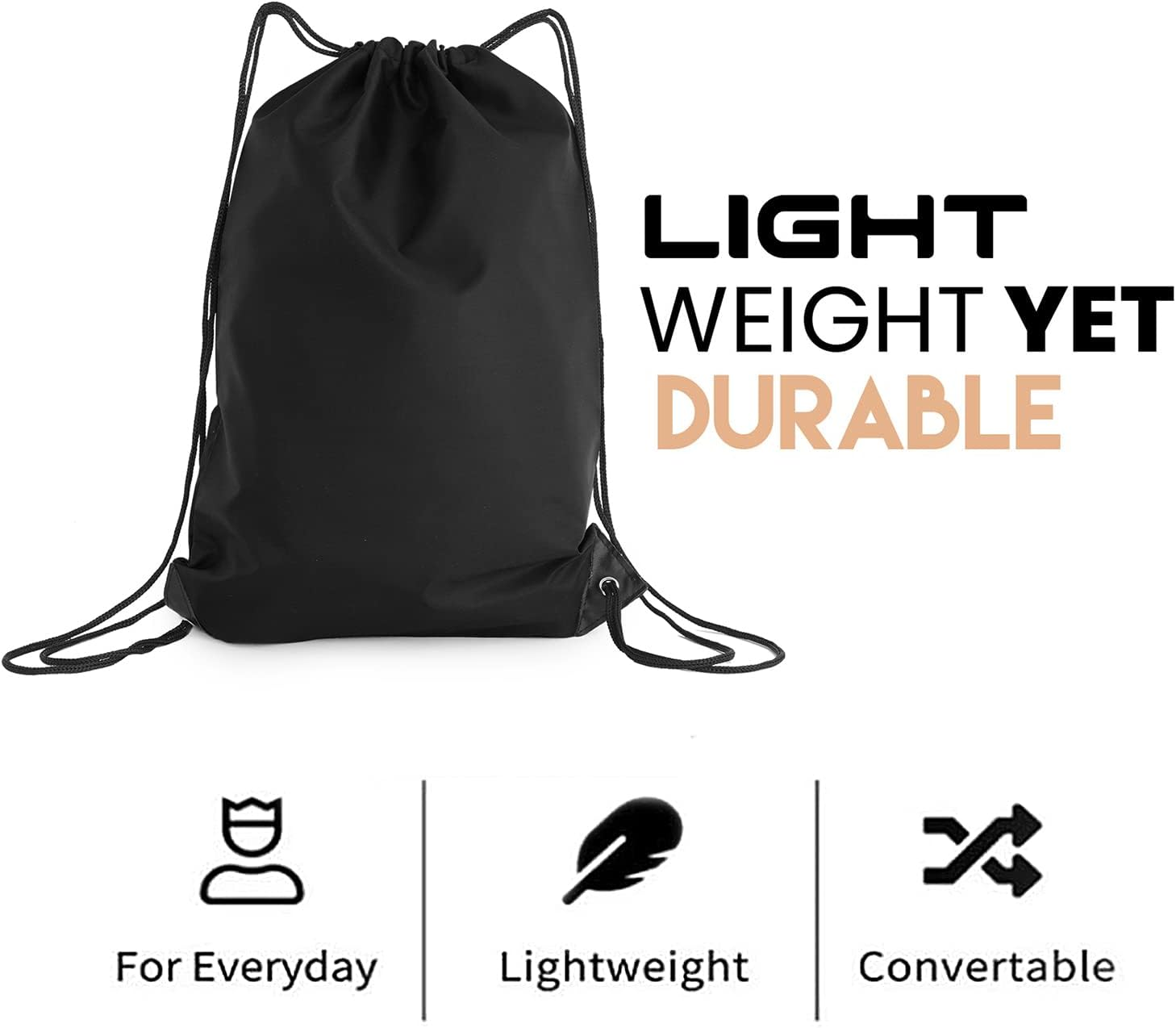 Adam & Eesa&reg; Unisex Drawstring Gym Bags - Personalised Waterproof Sack with Carry Handles for Mens & Womens - Kids PE Swimming School Bag - Ideal for Beach, Holidays, Shopping, Yoga (7.5L Capacity) - Black image number 3