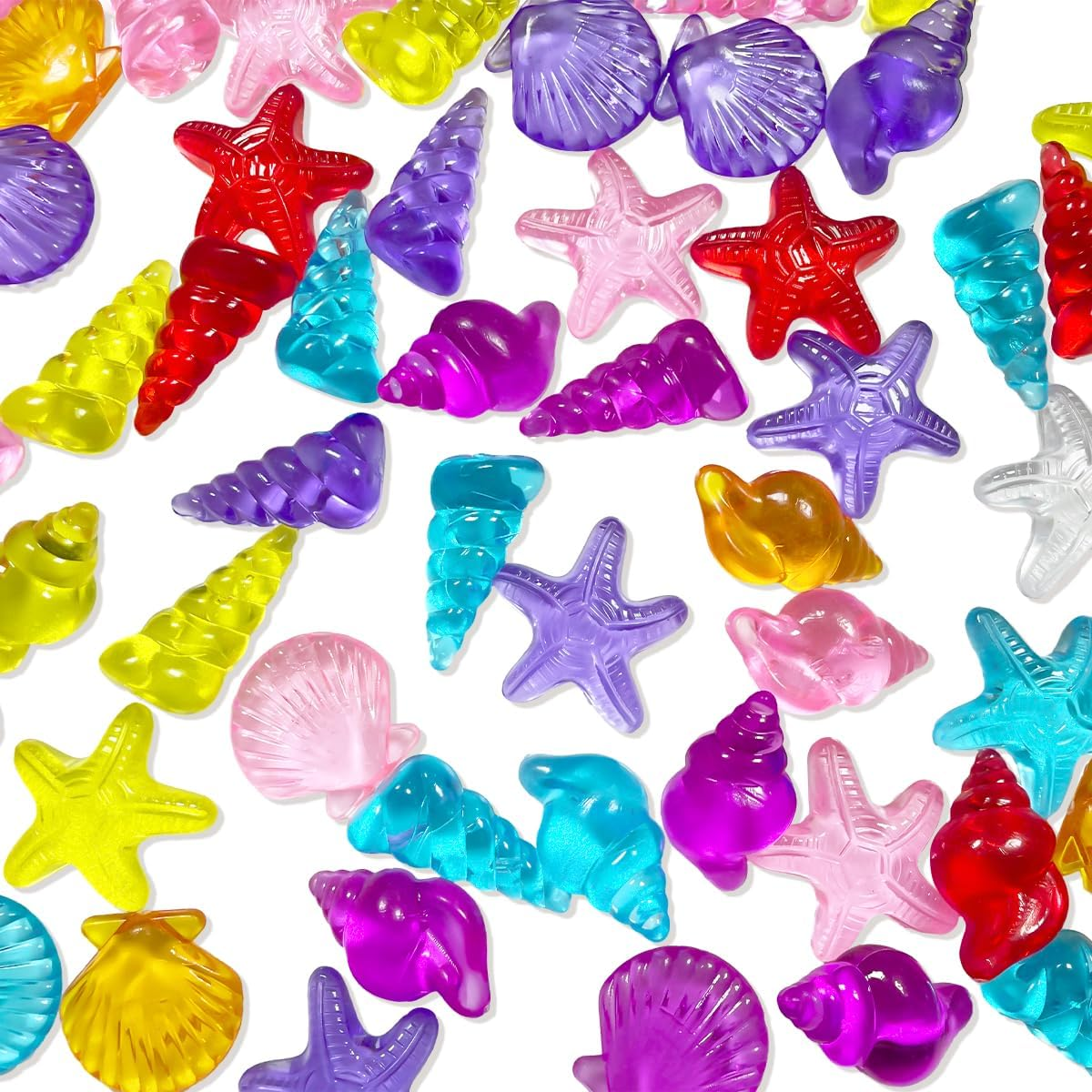 Sea Life Gems, 60 PCS Colorful Sea Creatures Acrylic Gemstones for Fish Tank Decoration, Mermaid, Pool Party Favors (About 25-40Mm) image number 5
