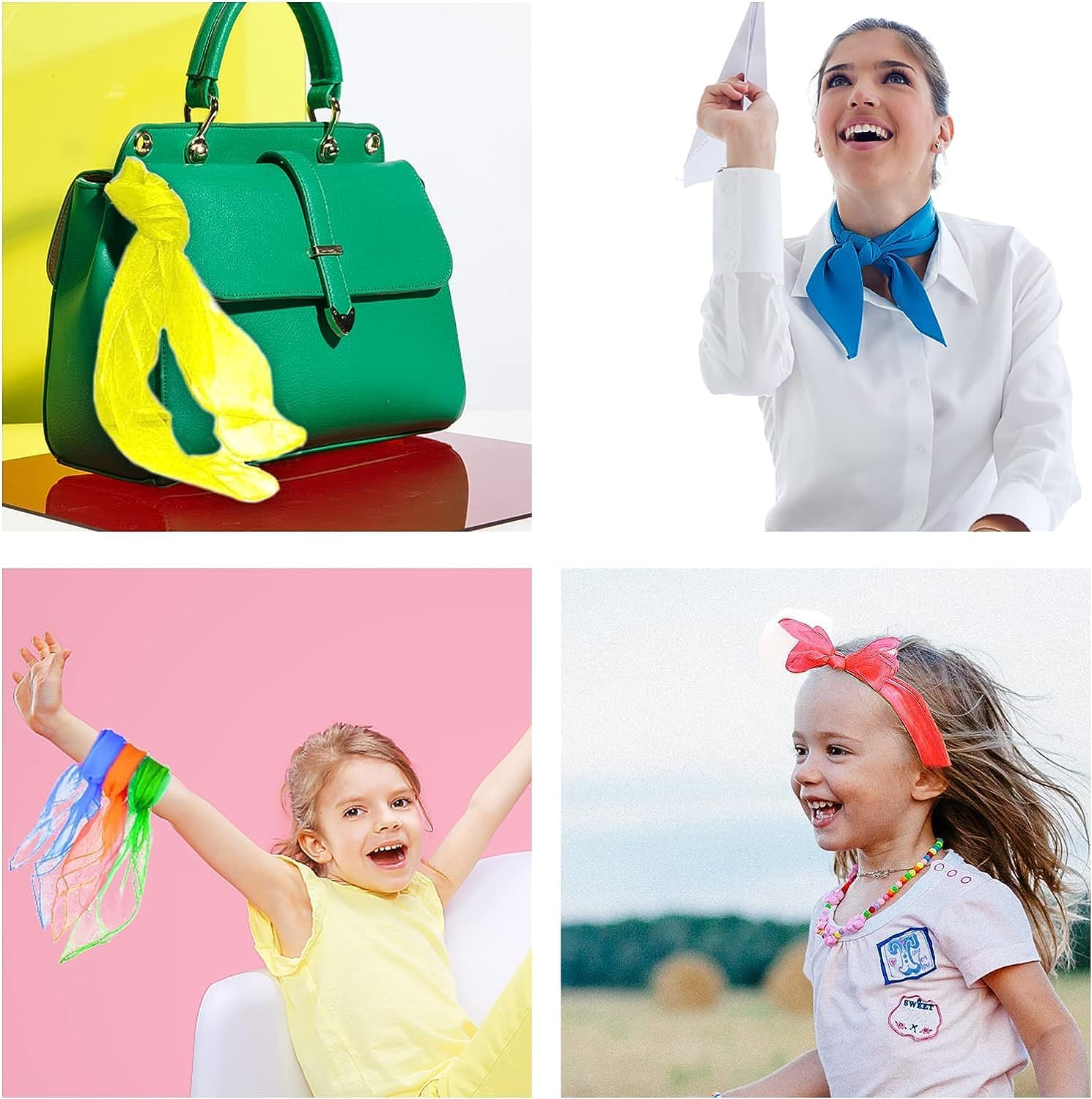 Gewaha 12Pcs Square Juggling Silk Dance Scarves, Multicolour, Female (All Ages), Silk, Dance Scarves, Performance Props, 24 X 24 Inches, Red, Yellow, Orange, Blue, Green, Purple image number 4