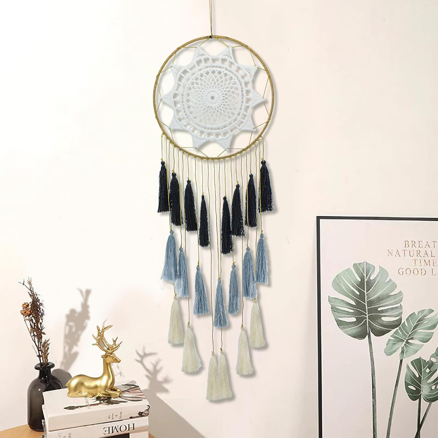 Mrmrkura Dream Catchers Wall Decor for Bedroom, Dreamcatcher Teen Bedroom Decor Boho Macrame Wall Hanging Home Decor, Sun Dream Catcher for Girls, Boys, Gift, Wedding (Black)