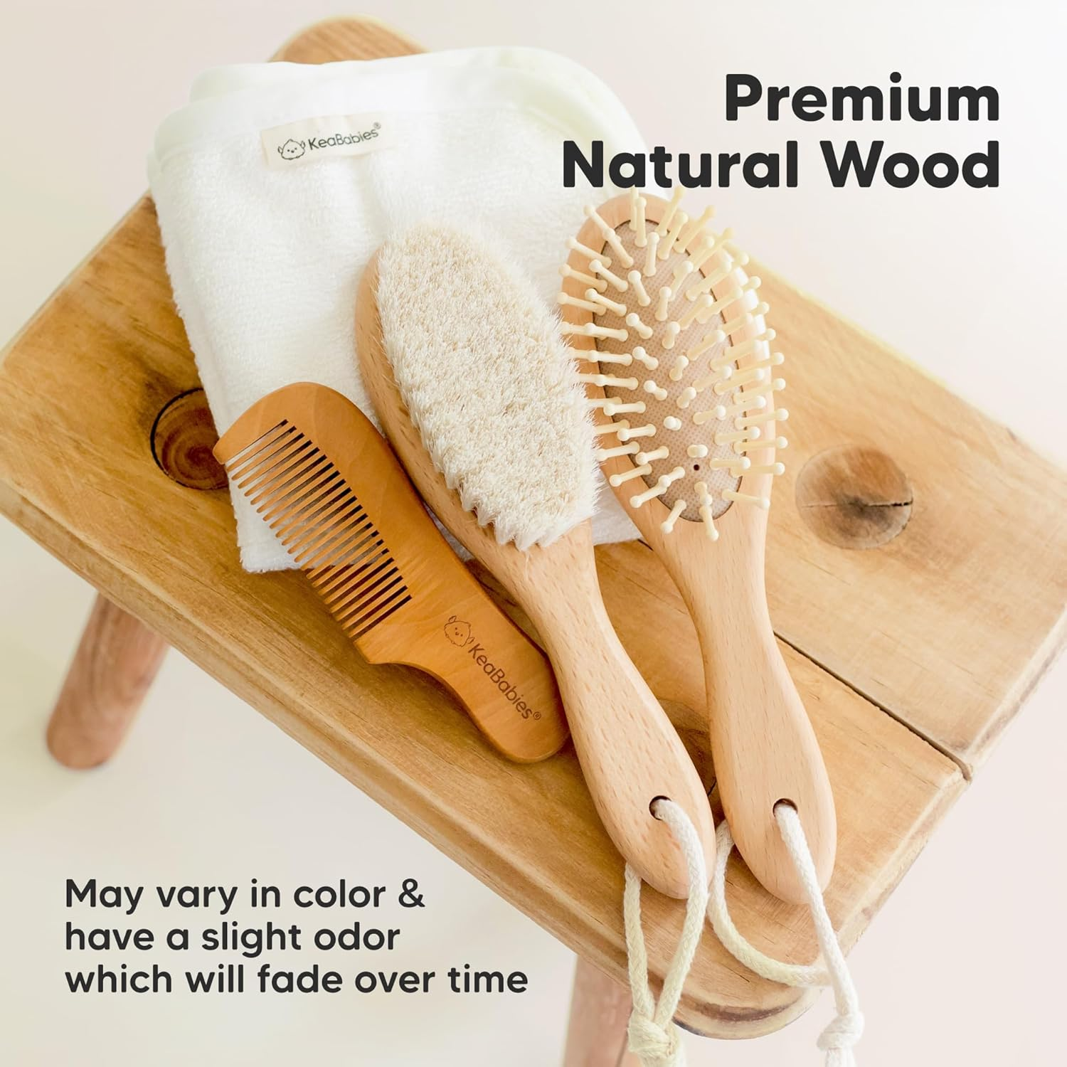 Wooden Baby Hair Brush - Cradle Cap Baby Brush with Soft Goat Bristles, Perfect Gentle Scalp Newborn Comb for Infant, Girls, Boys, Bath Essentials (Walnut, Oval) - Golden Oak image number 5