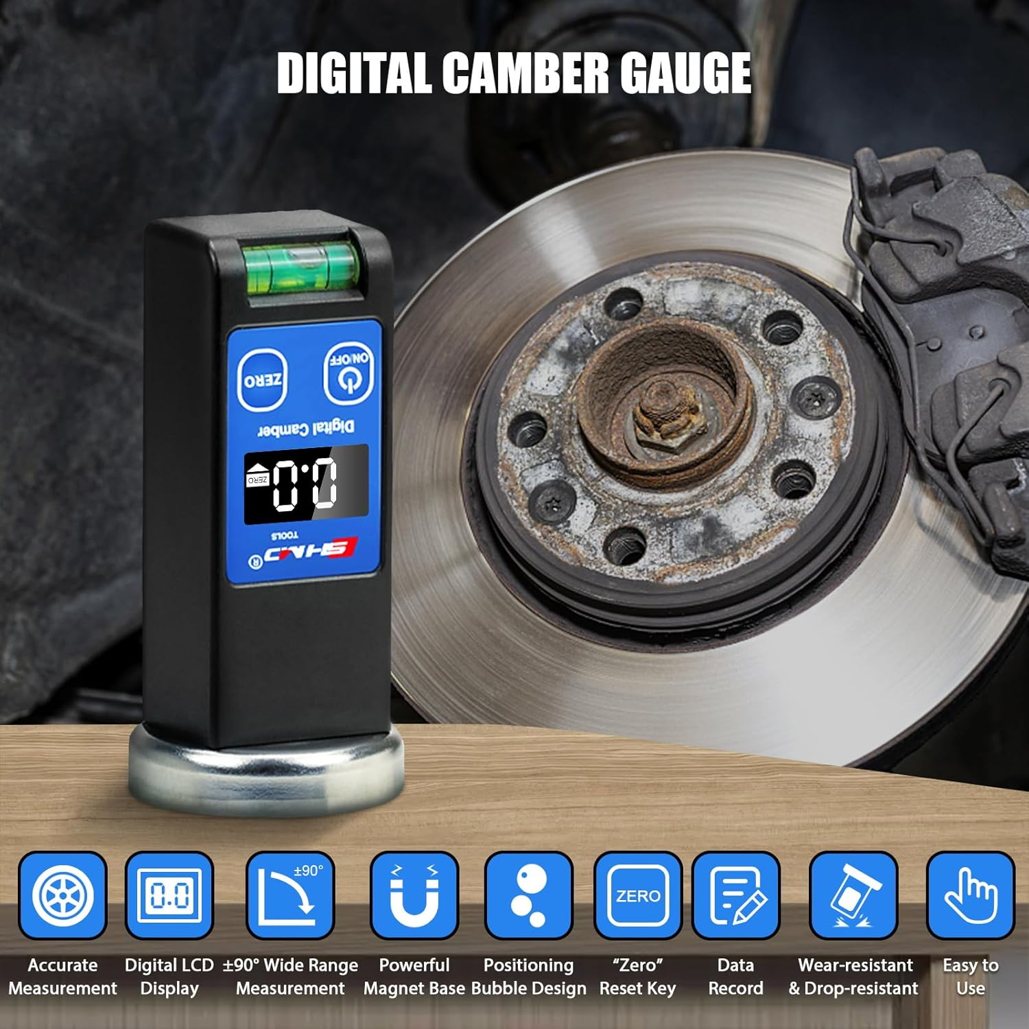 Camber Gauge Digital Wheel Alignment Tool -90&deg; to +90&deg; Wide Range Wheel Alignment & Balancing Tools Accurate Caster Camber Gauge with Digital Display & Powerful Magnet & Positioning Bubble & Reset Key image number 1