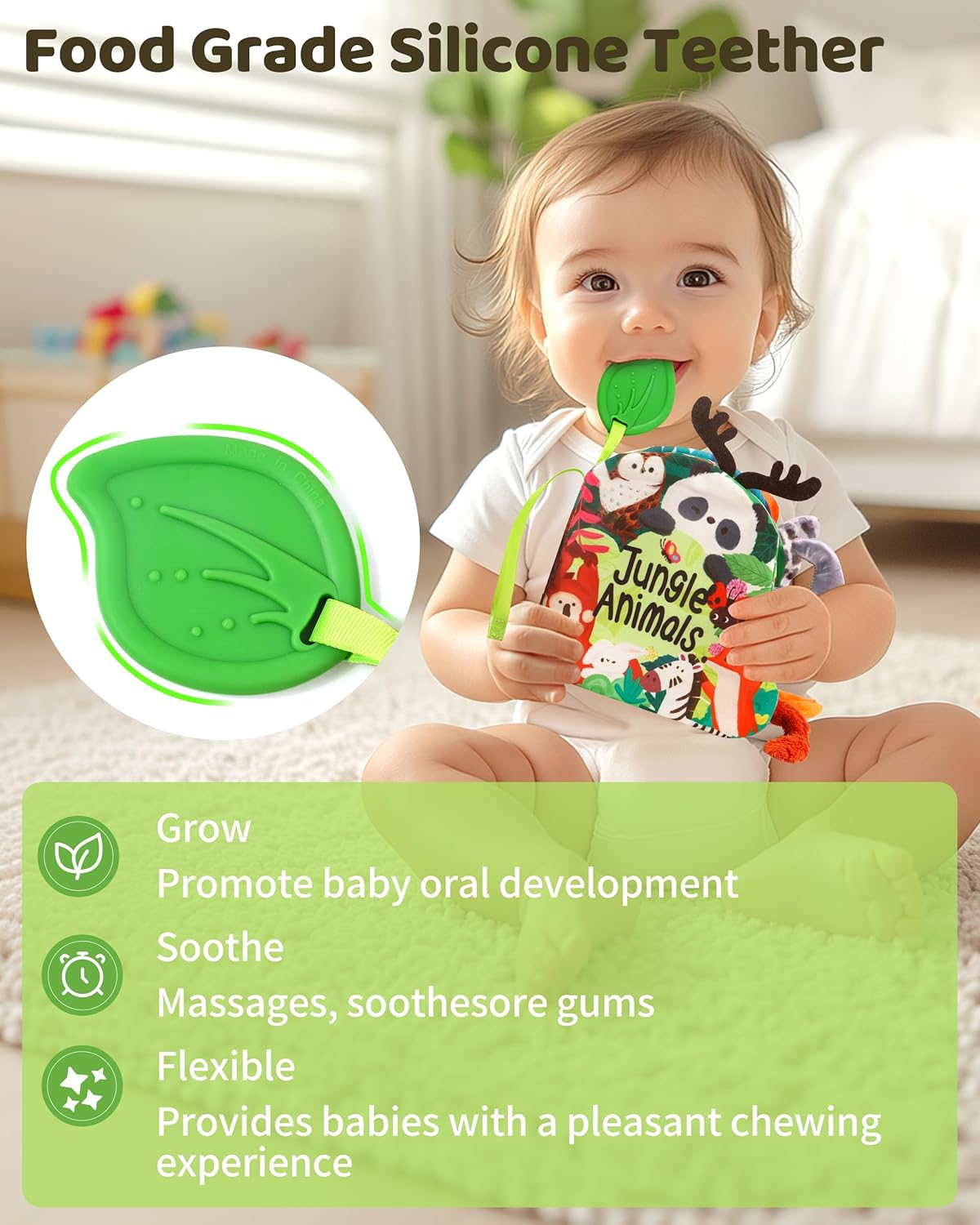 Baby Books 0-6 Months, Infant Tummy Time Sensory Teething Toys Baby Toys 6 to 12 Months, Touch and Feel Soft Cloth Book, 3D Crinkle Book Toy for Infant Newborn Boys Girls Early Learning image number 2