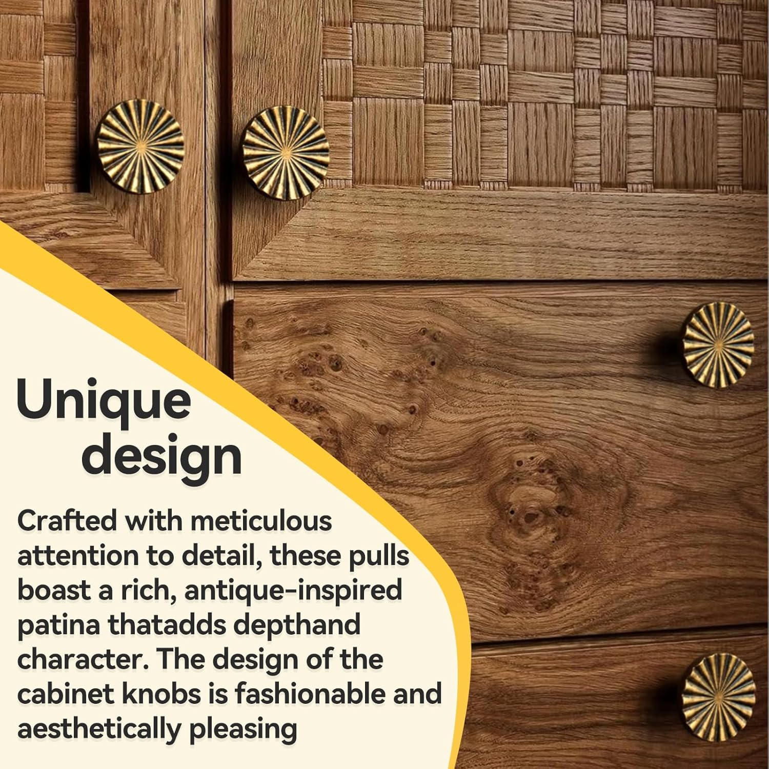 10 Pcs Antique Brass Cabinet Knobs Vintage Flat Drawer Pulls Kitchen Cupboard Bathroom Dresser Cabinet Hardware Handles Zinc Alloy image number 4