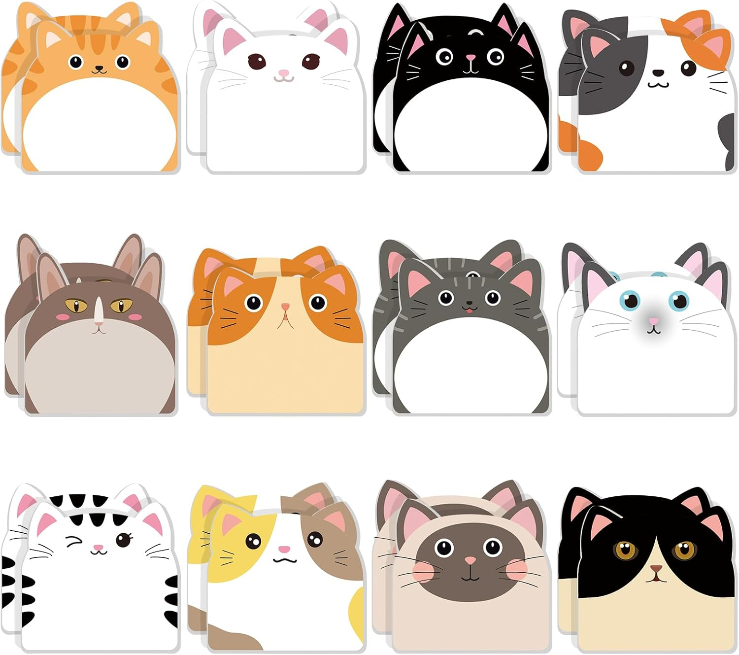 Yinder 24 Pads Cute Sticky Notes Kawaii Fun Animal Sticky Notes Pads Bulk Cartoon Memo Self Adhesive for Veterinary Gift Office School Tab Party Supplies(Cats) image number 5