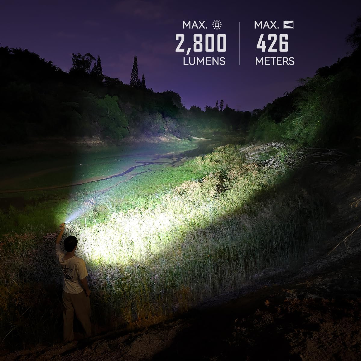 IMALENT GR35 2800Lumens Torch LED Flashlight Triple Light(White,Uv，Green Beam) Rechargeable Work Torch 426Meter Range 36H Life Suitable Waterproof for Work Emergencies Camping Exploration Dog Walking - Green image number 3