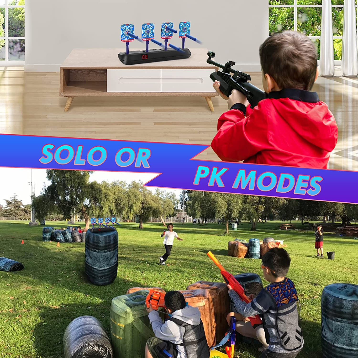 Lehoo Castle Electronic Shooting Target for Nerf Gun Foam, Digital Target 4 Dart, Tactical Vest Kit for Boys and Girls - Black image number 2