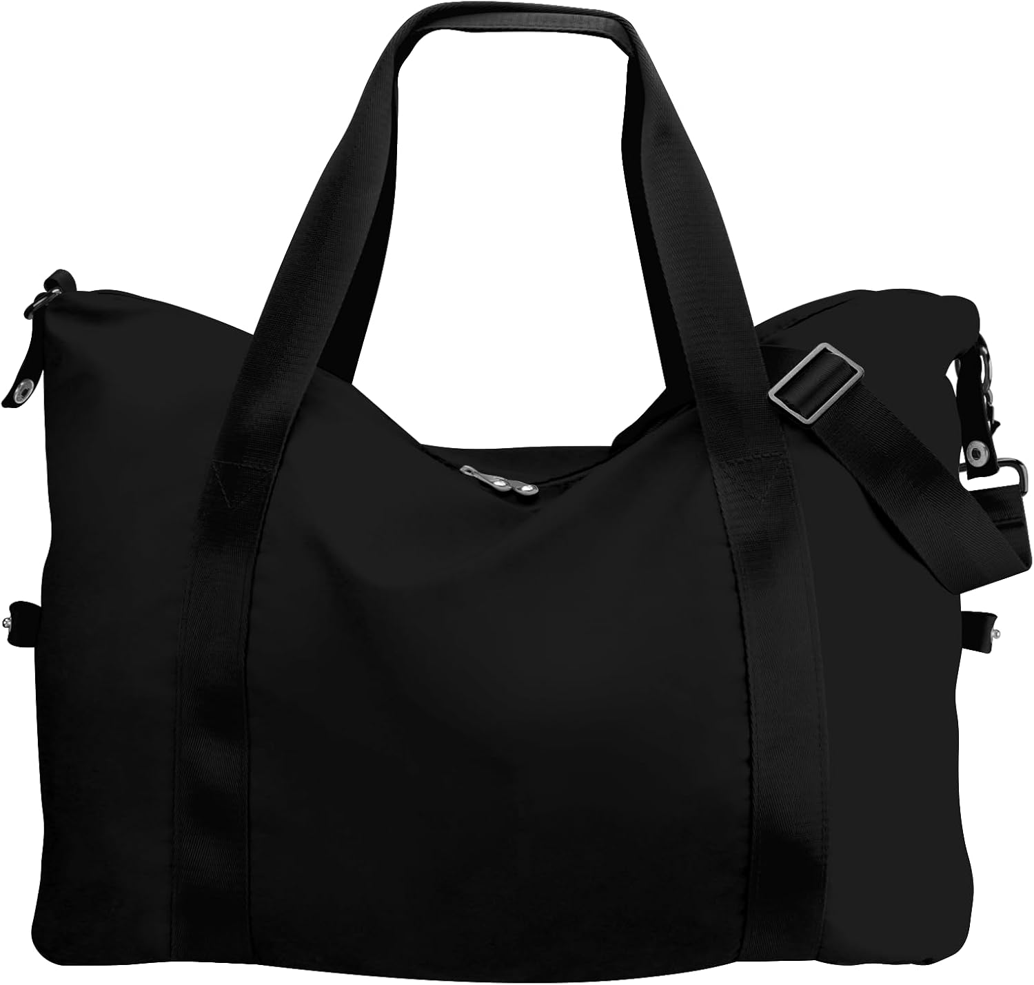 WALNEW Large Folding Gym Tote Bag for Women Men, Travel Carry on Overnight Weekender Duffle Bag, Waterproof Lightweight Sports Duffel Bag with Wet Pocket, Black