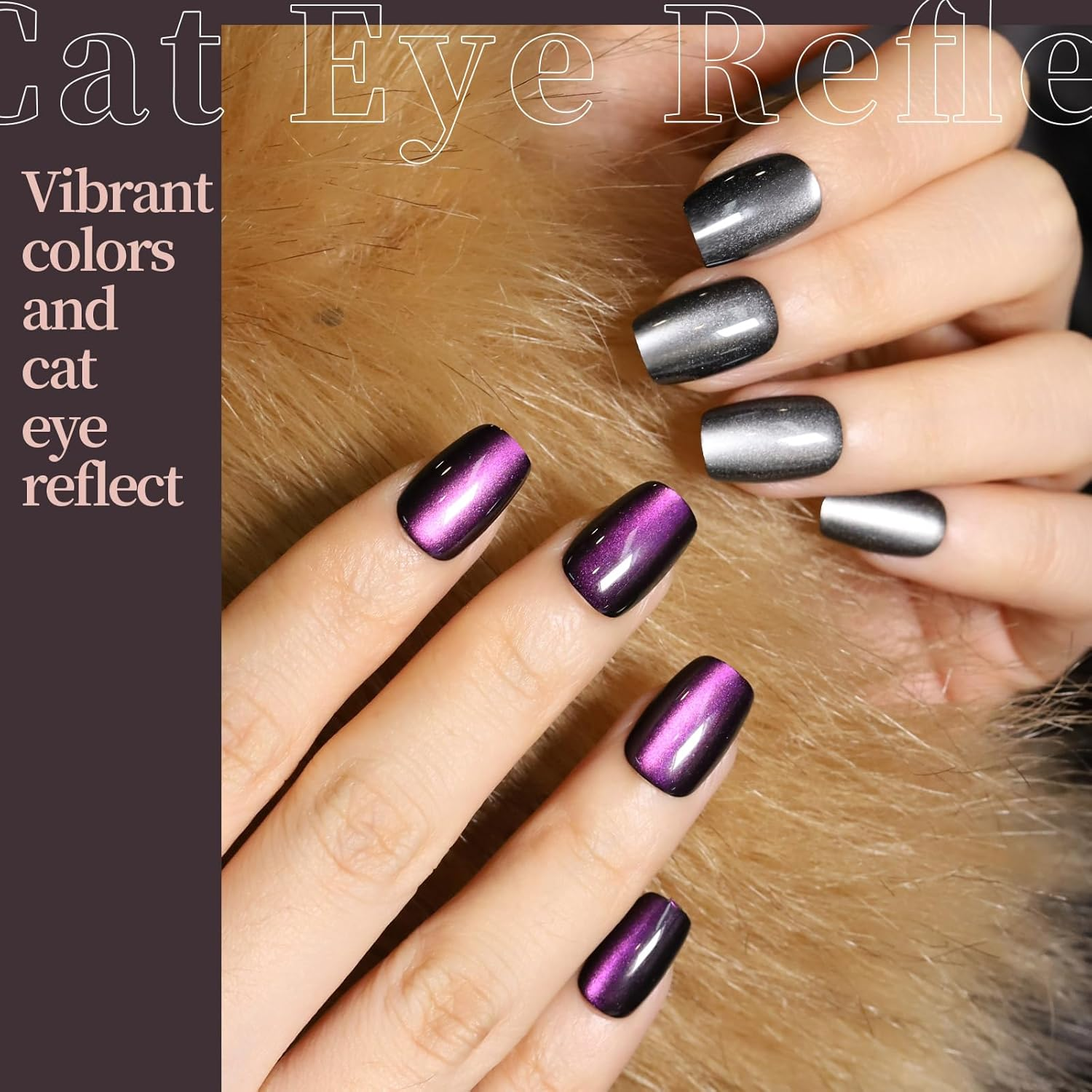 FANDAMEI Cat Eye Press on Nails Short Square, 6 Colors Natural Fake Nails Fine Diamond Shine, Glossy Ombre, Cat Eye Press on Nails for Women with Salon Quality image number 3