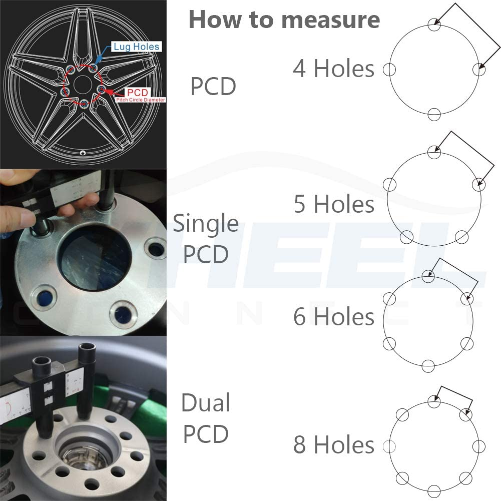 WHEEL CONNECT PCD Gauge，Wheel/Rim Bolt Pattern Measuring Tool, PCD Ruler, Sliding Caliper for 4 5 6 8 Holes