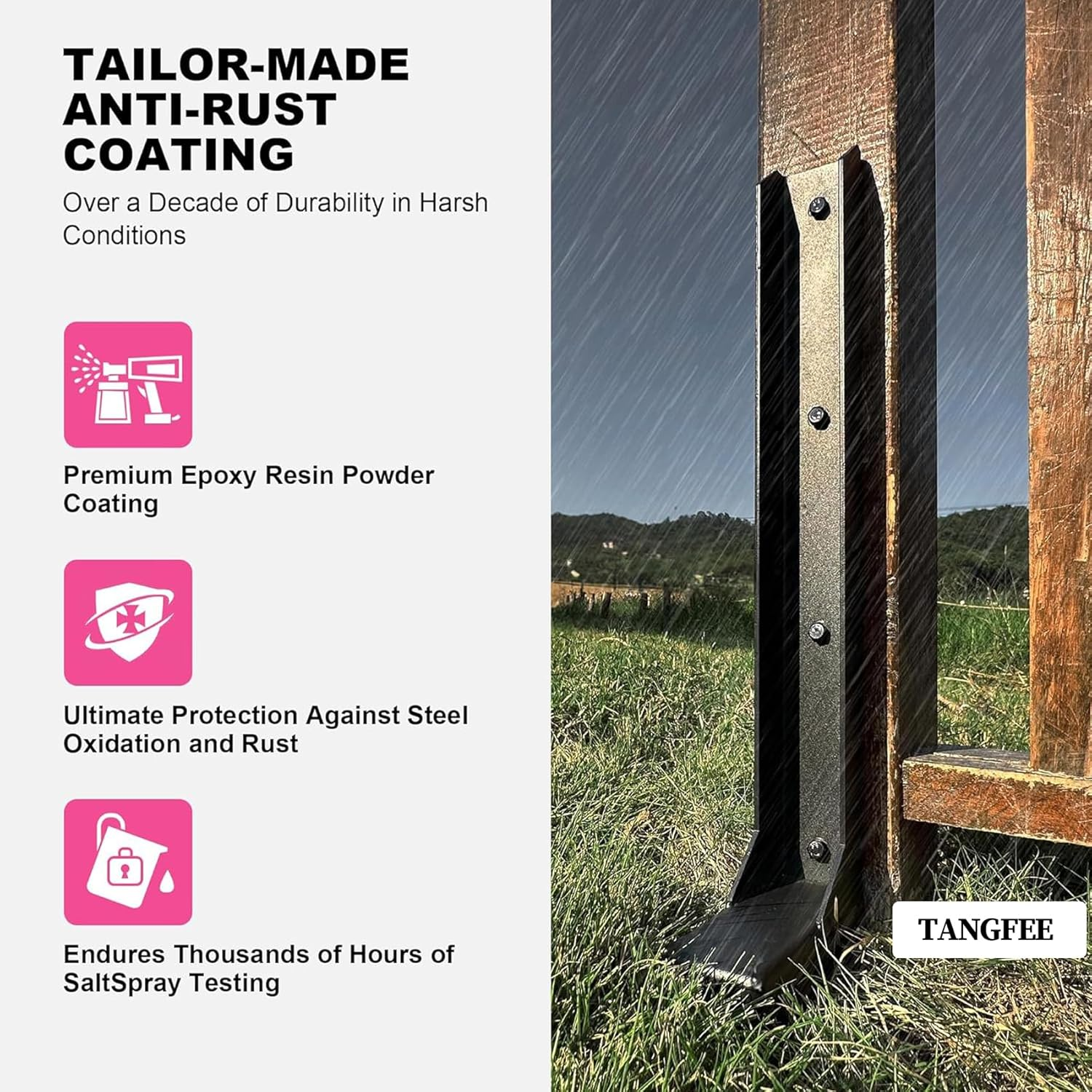 2 Pack Fence Post Repair Kit, Heavy Duty Anchor Ground Stakes for Repair Tilted Broken Wood Support, Black image number 4