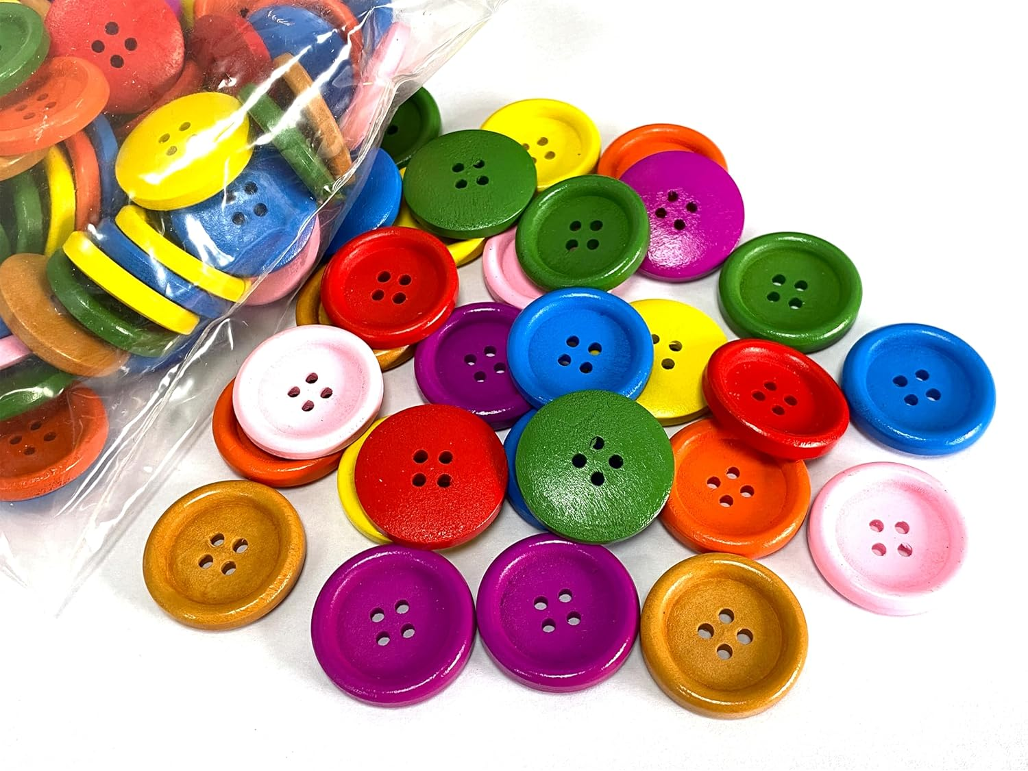 Aoozleny DIY Handmade Wooden Clothing Sewing Button - Solid Color 4Holes Sewing Button for Making Sweater Shirt/Diy Socks, Pack of 100, Multi-Color, 1"(25Mm)