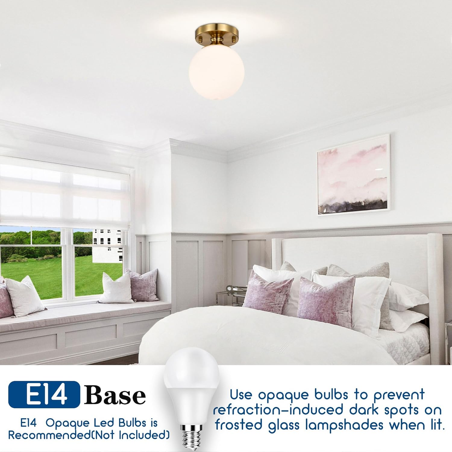 Gold Semi Flush Mount Ceiling Light 15Cm Globe Opal Glass Shade Mid Century Modern Hallway Light Fixture for Entryway Closet Bathroom Bedroom Laundry Room Easy Install image number 6