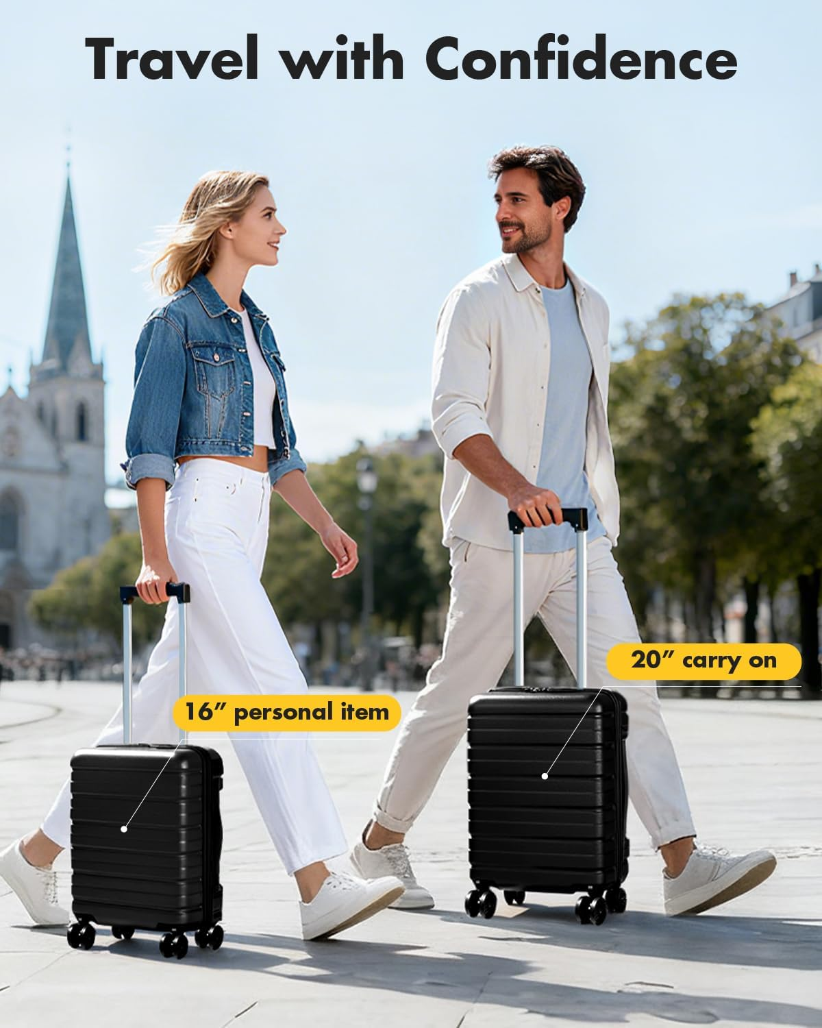 Lekesky 20 Inch Carry on Luggage for Airplanes - Hard Shell Suitcase Lightweight Spinner Wheels Durable ABS Carry on Suitcase for Travel Weekend Trips Women Men, Black image number 7