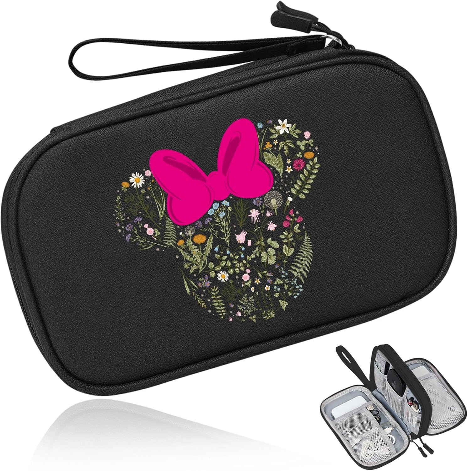 COSHAYSOO Electronics Organizer Bag Travel with Chenille Letter Patch TECH Traveling Must Have Accessories Cute Personalized Gift for Women Cable Cord Charger Storage Pouch (Greenish Blue) - Black-Ears