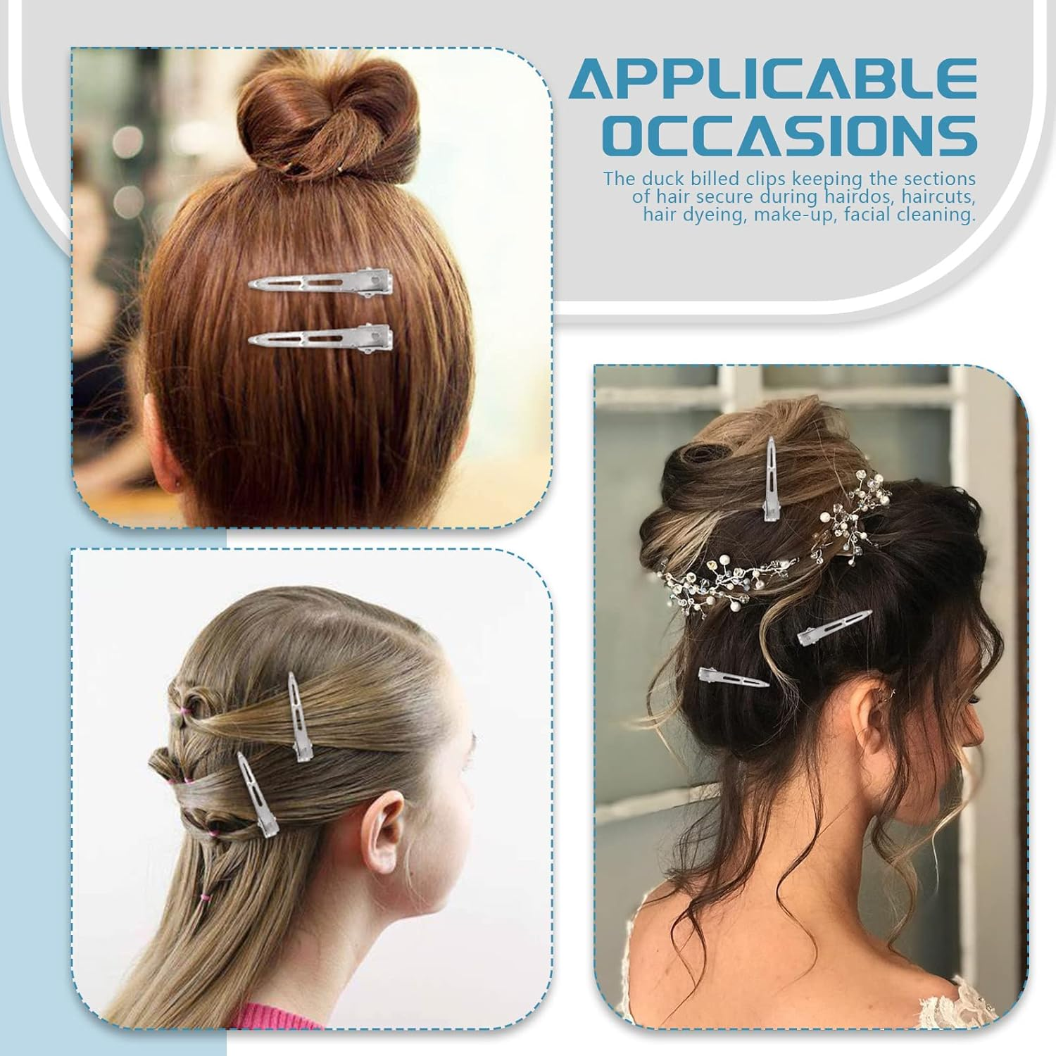 Cimeton 120Pcs 1.37Inch 1.77Inch 2.36Inch Single Prong Pin Curl Duckbill Clips Kit, Silver Setting Section Hair Clips Metal Alligator Clips Styling Hair Clips for DIY Hair Accessories (Assortment Kit) image number 4