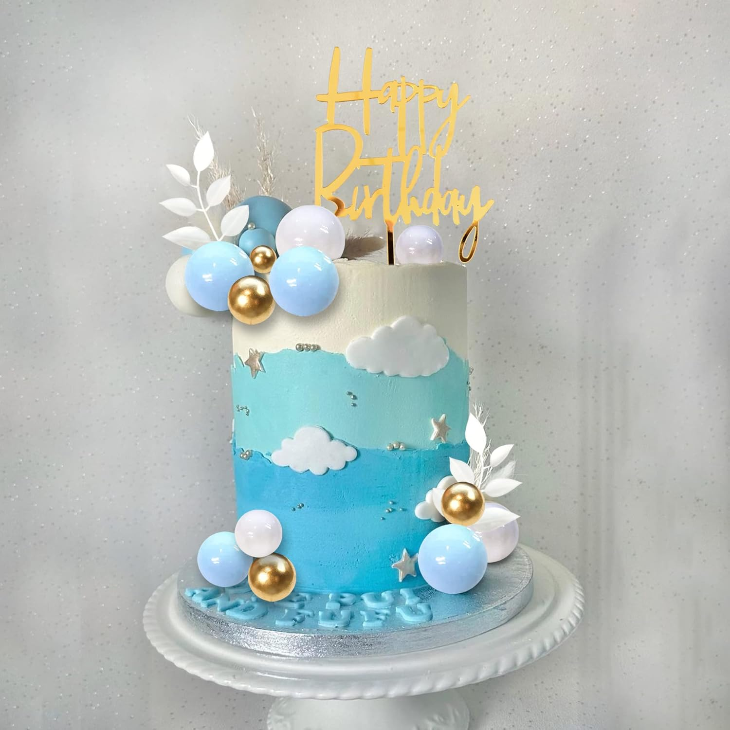 DRWATE Balls Cake Topper Boho Cake Topper Decorations for Wedding Baby Shower Birthday Boho Themed Party Supplies (Blue) image number 1