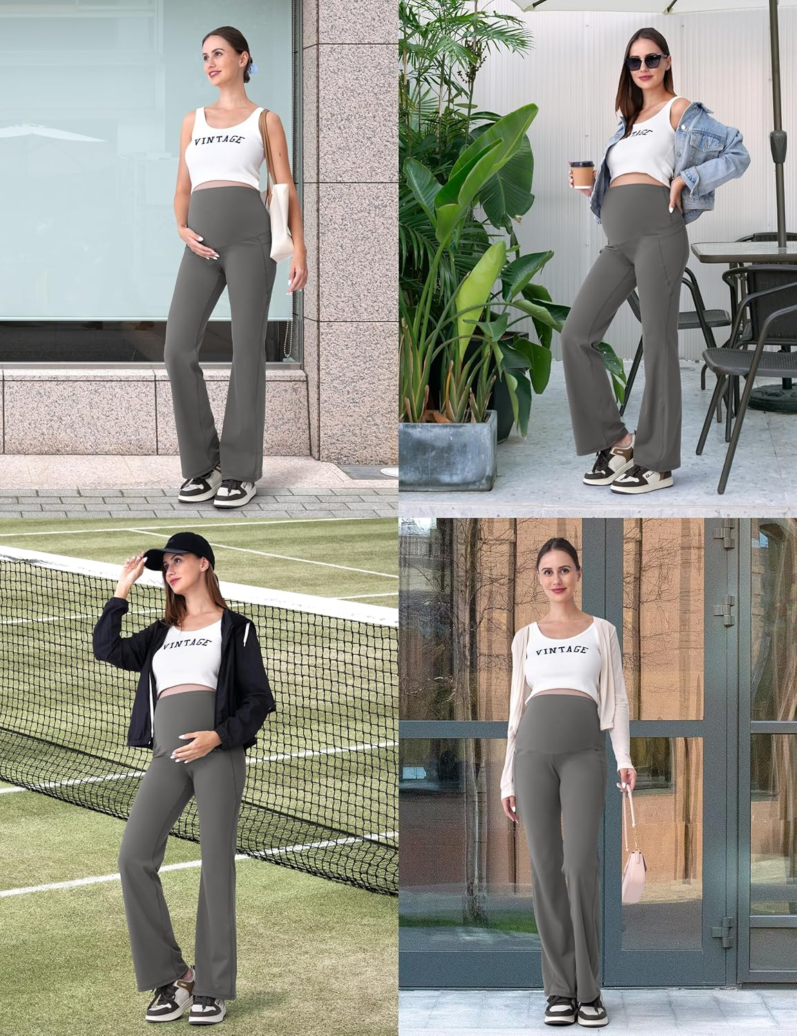 SUNNYBUY Women'S Sports Pregnancy Leggings Opaque Yoga Trousers for Pregnant Women, Bootcut Maternity Trousers over the Stomach, High Waist Leggings with Pockets image number 3