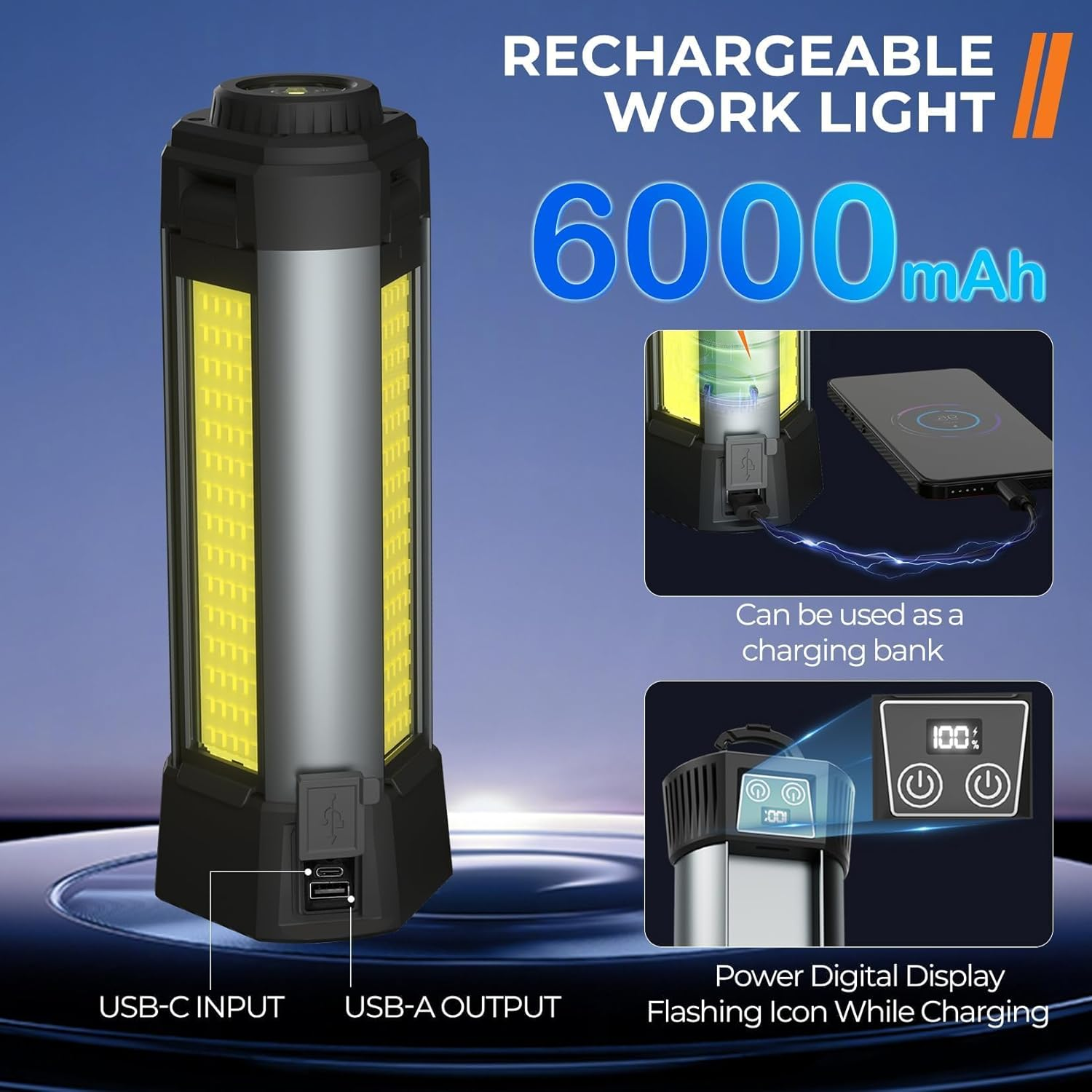 Rechargeable Work Light with Stand,Led Work Light with Portable Folding Stand,Battery Work Light for Cordless,2000Lumen Outdoor Camping Construction Lights with Carrying Bag image number 1