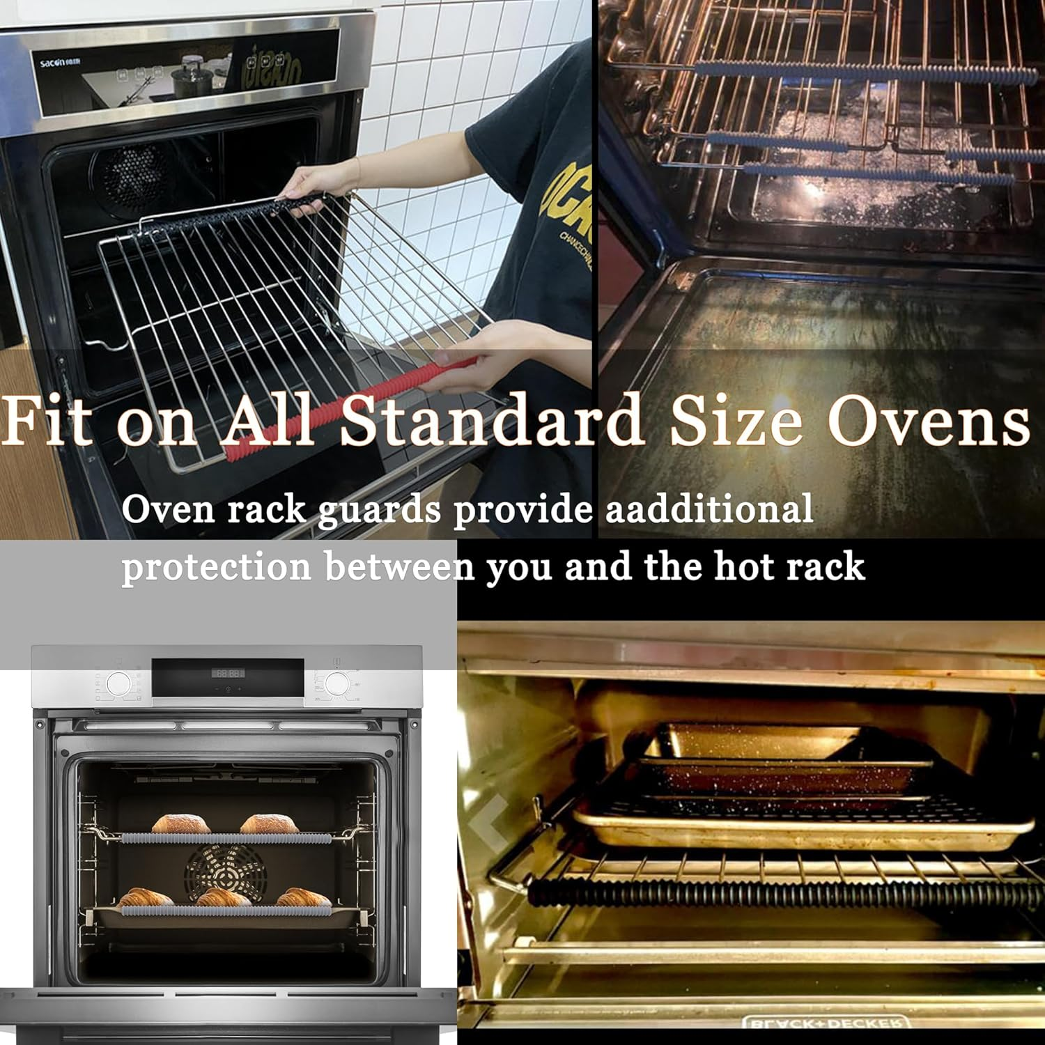 Lokilux 22 Inch Extra Long Oven Guards for Racks, Silicone Oven Rack Edge Protector, Oven Rack Shields, Fit on Standard-Sized Ovens,Heat Resistance, Protect against Burns&Scars (Black) image number 2