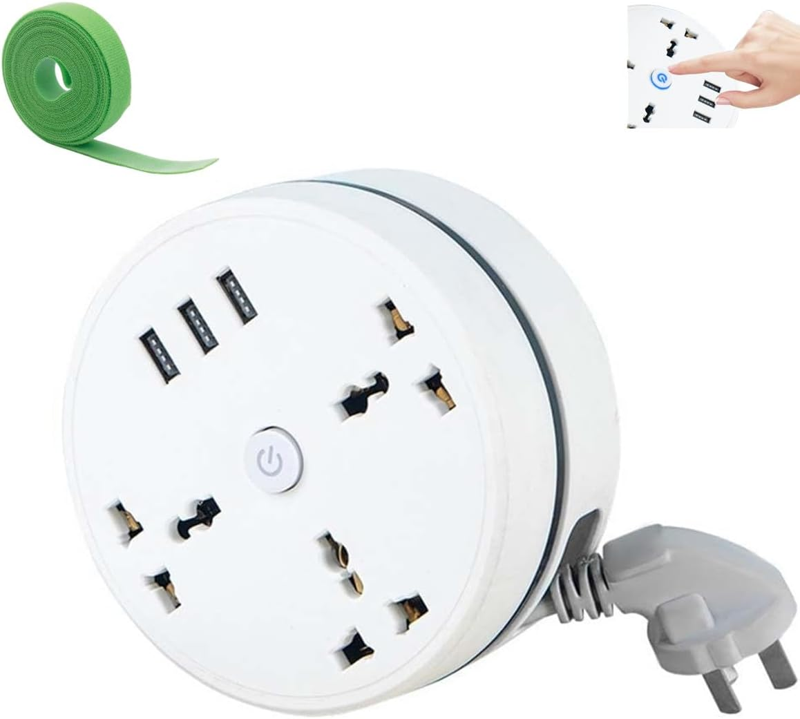 Civiliank Universal Power Strip, Civiliank Right Wrapped around Extension Cord, Retractable Power Strip with 3 Outlets 3 USB Ports, Universal Travel Power for Office Travel Hotels (5.9Ft+9.2Ft)