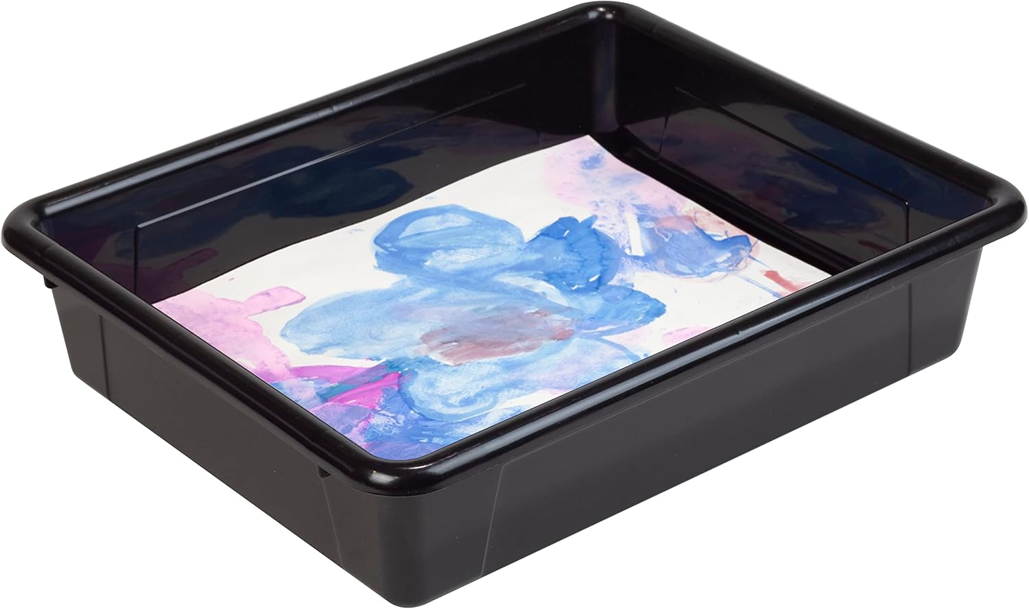 Storex Letter Size Flat Storage Tray &ndash; Organizer Bin with Non-Snap Lid for Classroom, Office and Home, Black, 5-Pack (62535A05C)