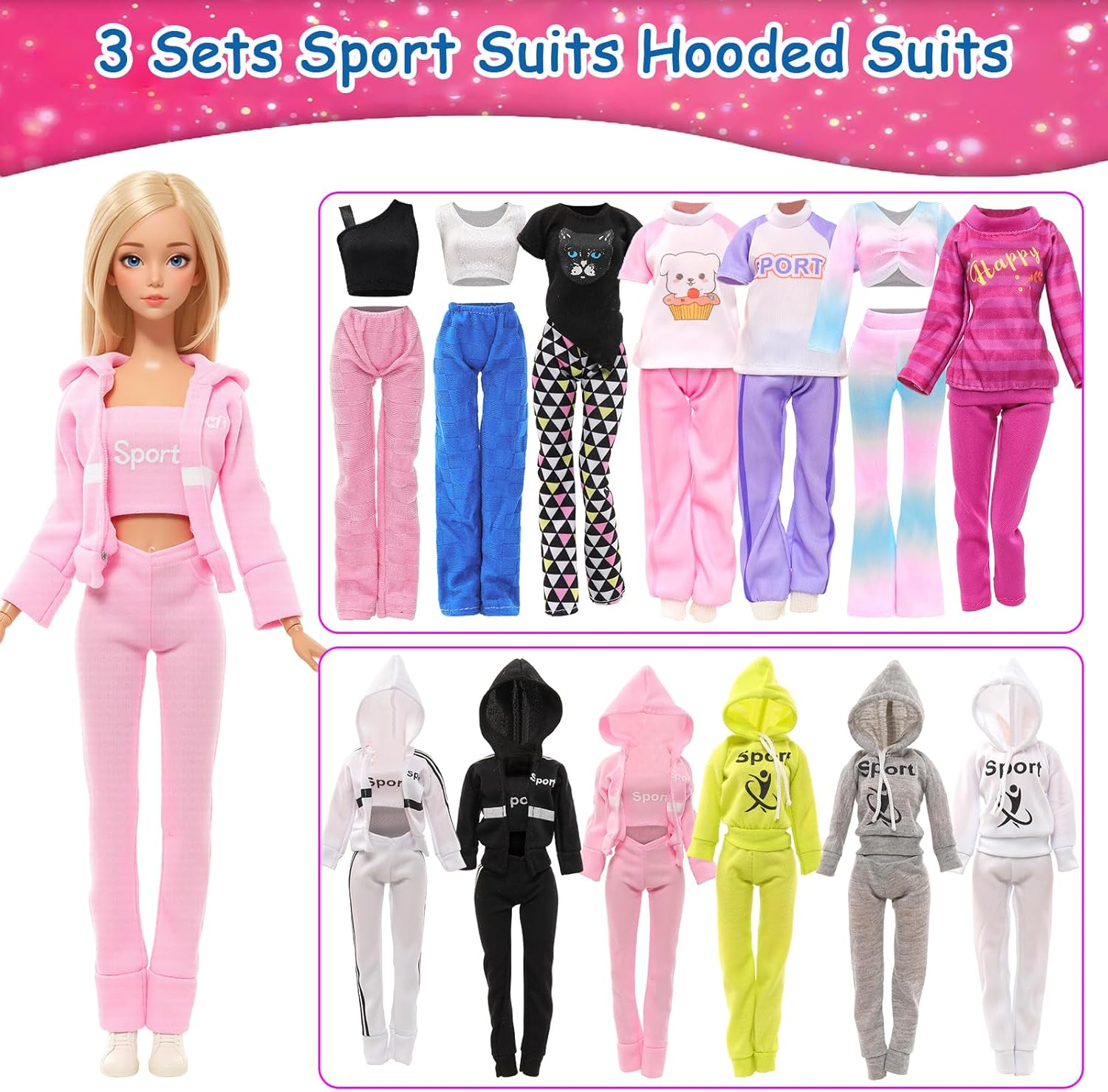 Barwa 10 Sets Doll Clothes Hooded Sports Suit, Casual Outfits, Tops and Pants, Pajamas for 11.5 Inch Girls Dolls