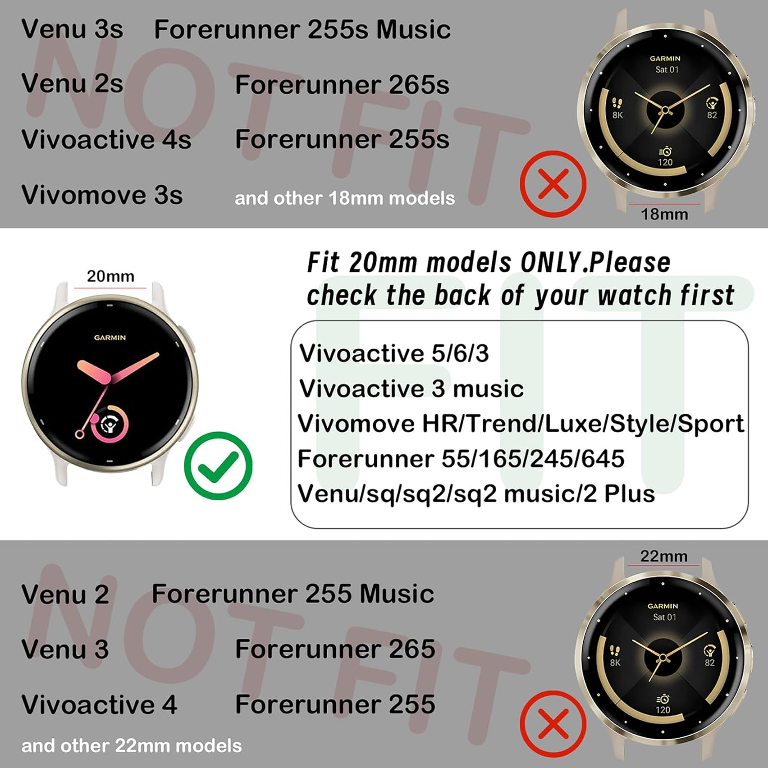 20Mm Floral Engraved Band Compatible with Garmin Vivoactive 5 Watch Band/Vivoactive 6/3/3 Music/Venu Sq 2/Venu/Venu Sq, Soft Slim Silicone Cute Embossed Strap for Forerunner 55/165/245/645 image number 6